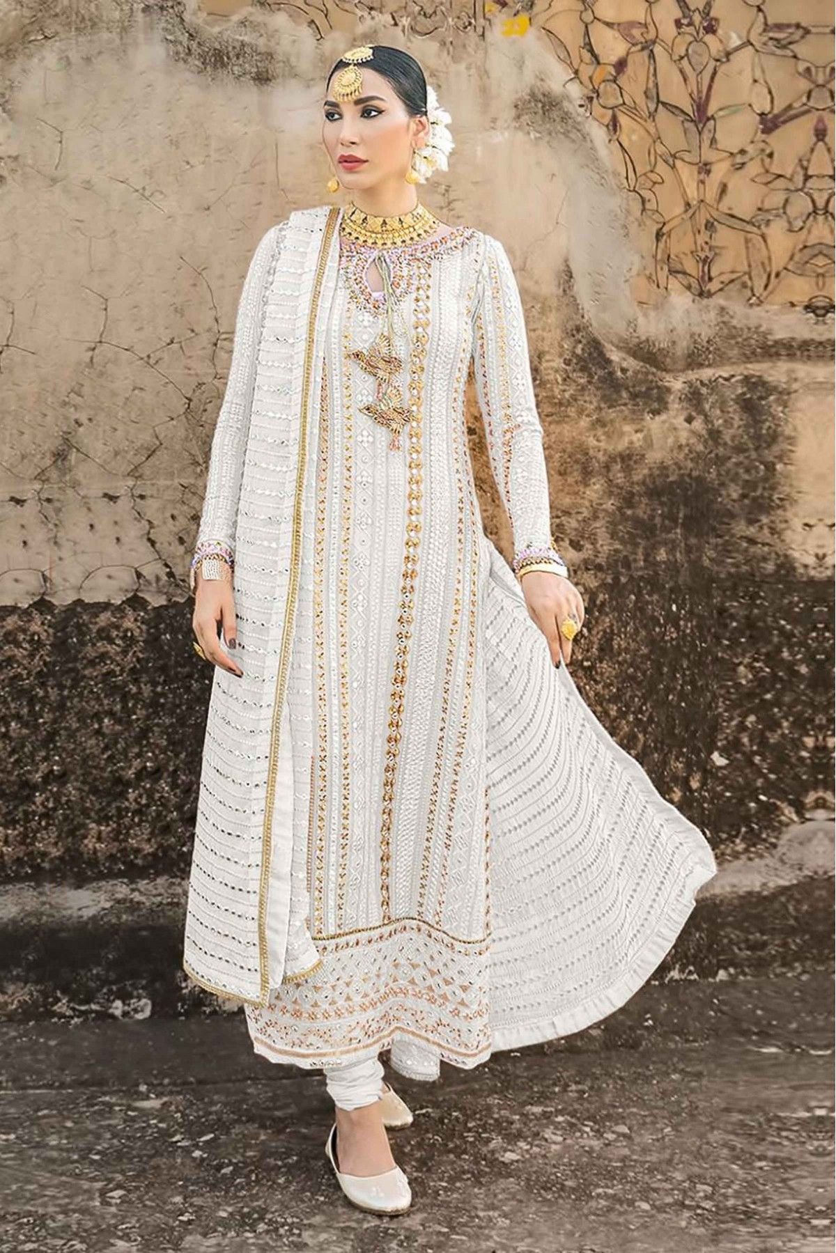 Faux Georgette Embroidery Churidar Suit In White Colour - SM5630100