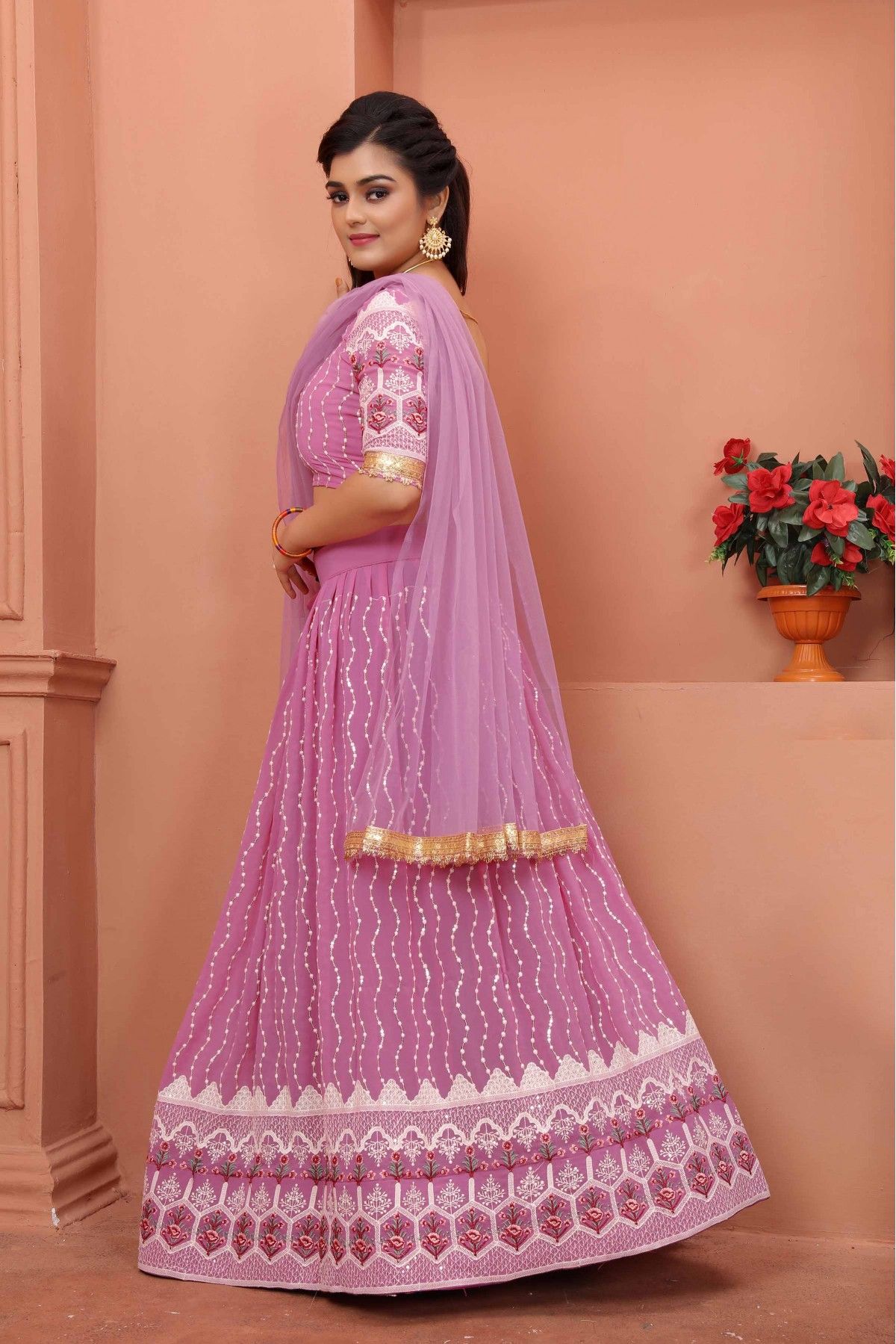 Faux Georgette Embroidery Lehenga Choli In Pink Colour - LD3162138