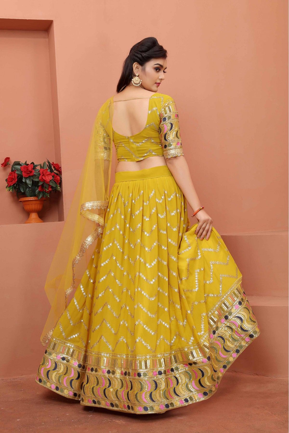 Yellow Colour Wedding Lehenga Choli in Organza Silk Fabric.