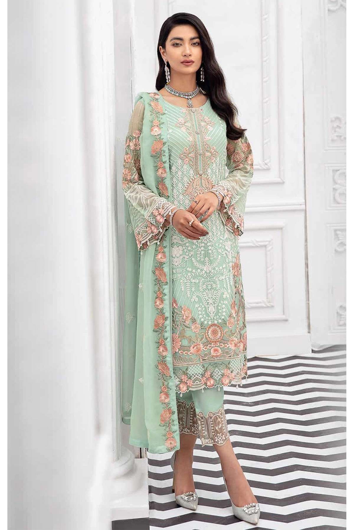 Georgette pakistani suit in Pista green colour 161330