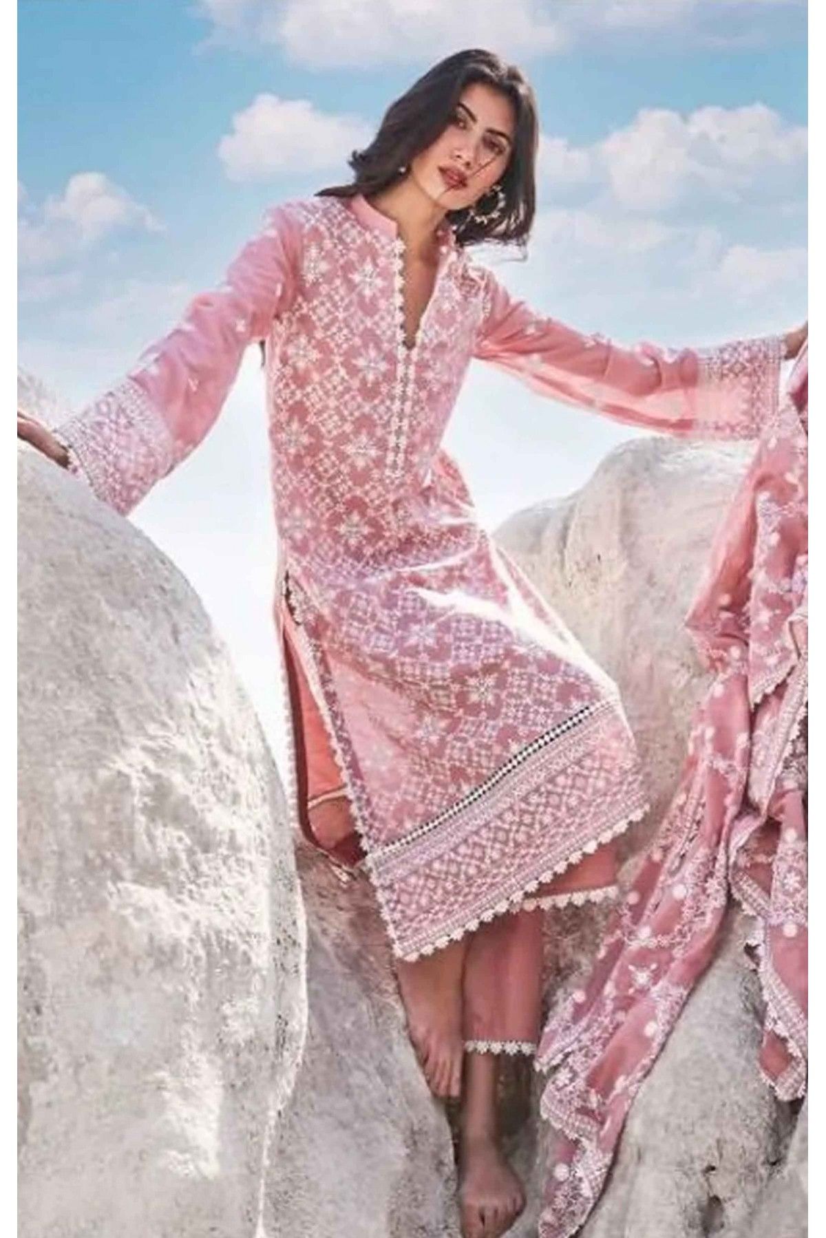 Faux Georgette Embroidery Palazzo Pant Suit In Pink Colour - SM5550209