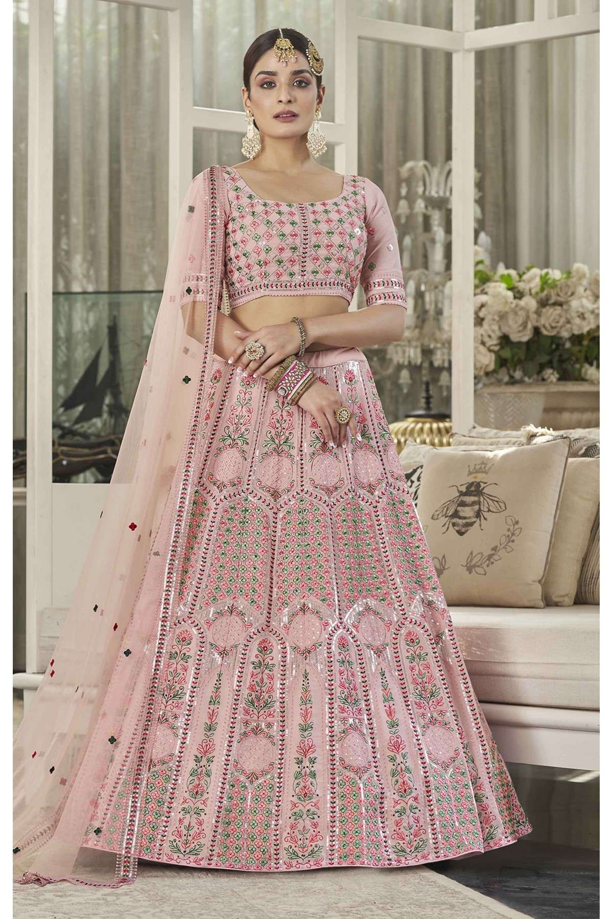 Georgette Embroidery Lehenga Choli In Pink Colour - LD3210998