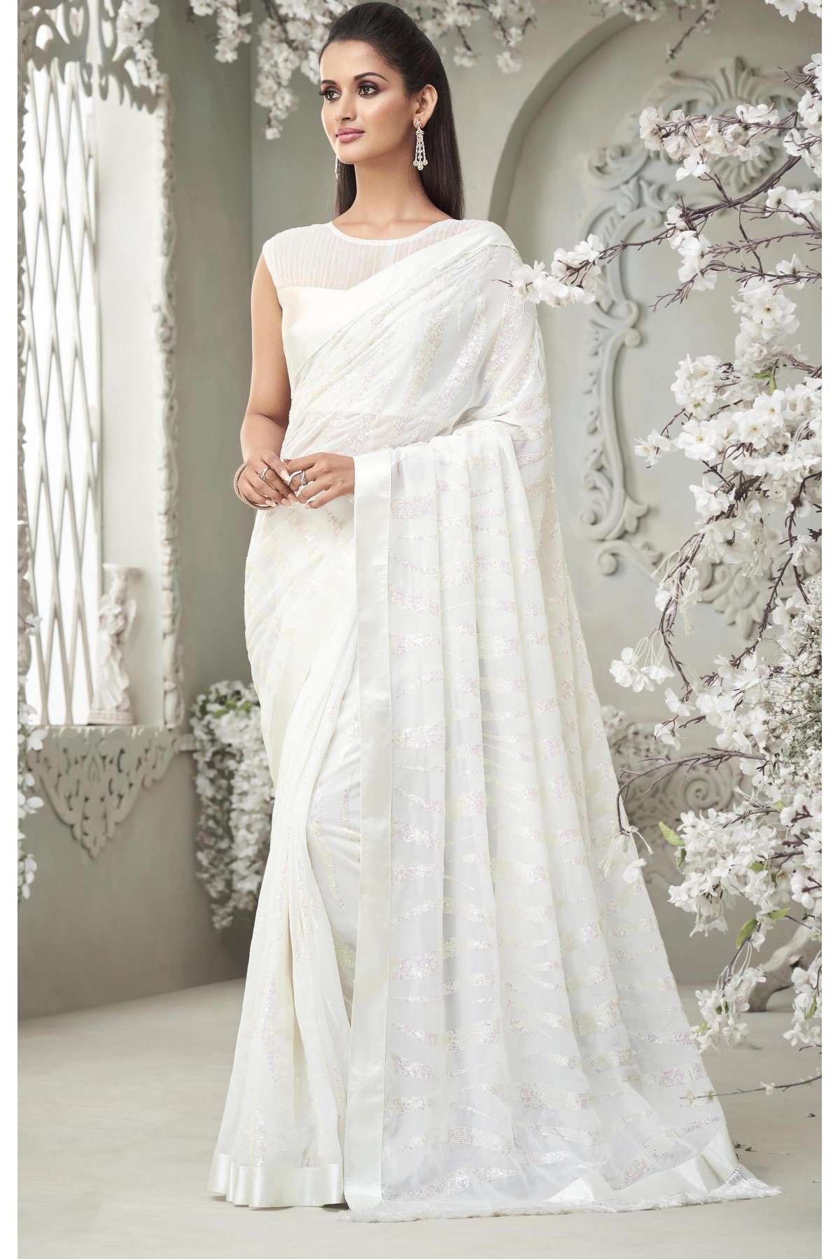 Charming Off White Georgette Saree