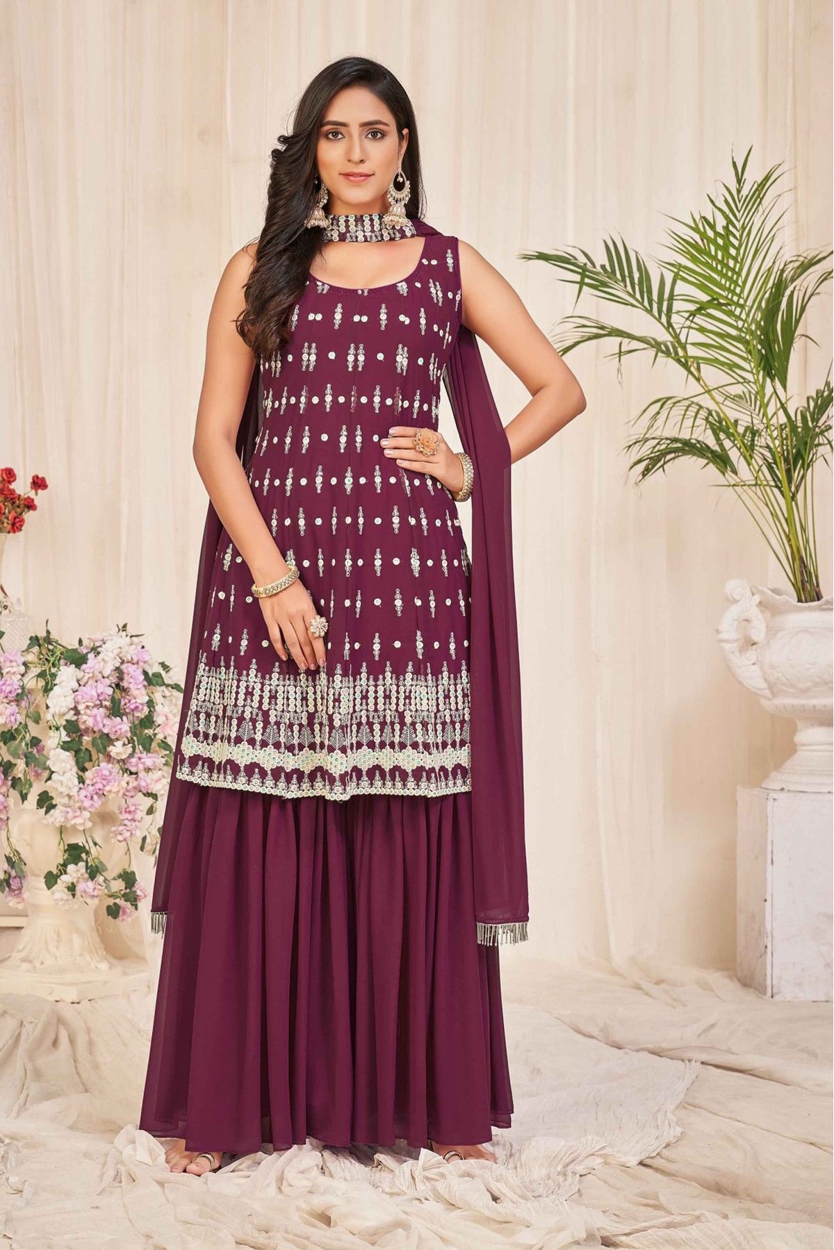 Lavender Designer Trending Sequence Embroidery Work Suit Pent and Dupatta  in USA, UK, Malaysia, South Africa, Dubai, Singapore