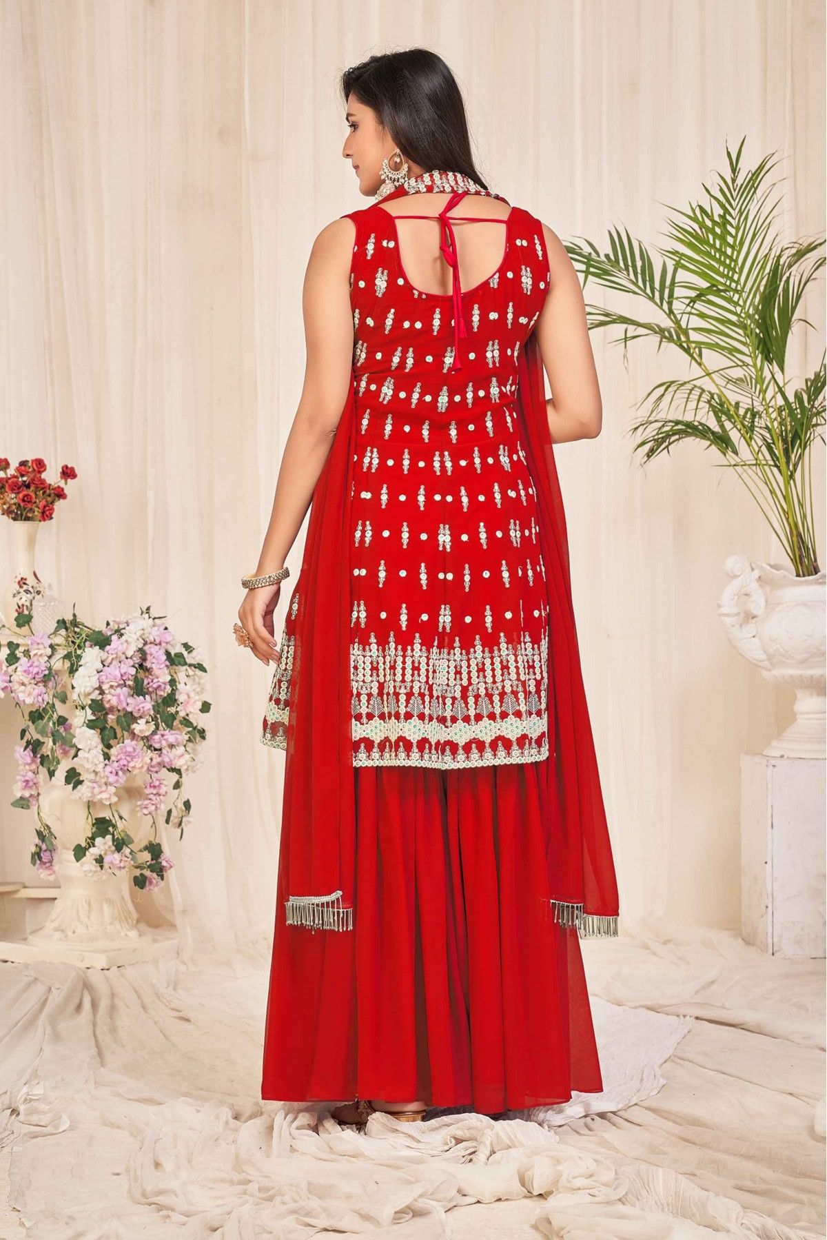 Chitra Red Cotton Silk Designer Sharara Suit Set for Women Online –  UrbanStree