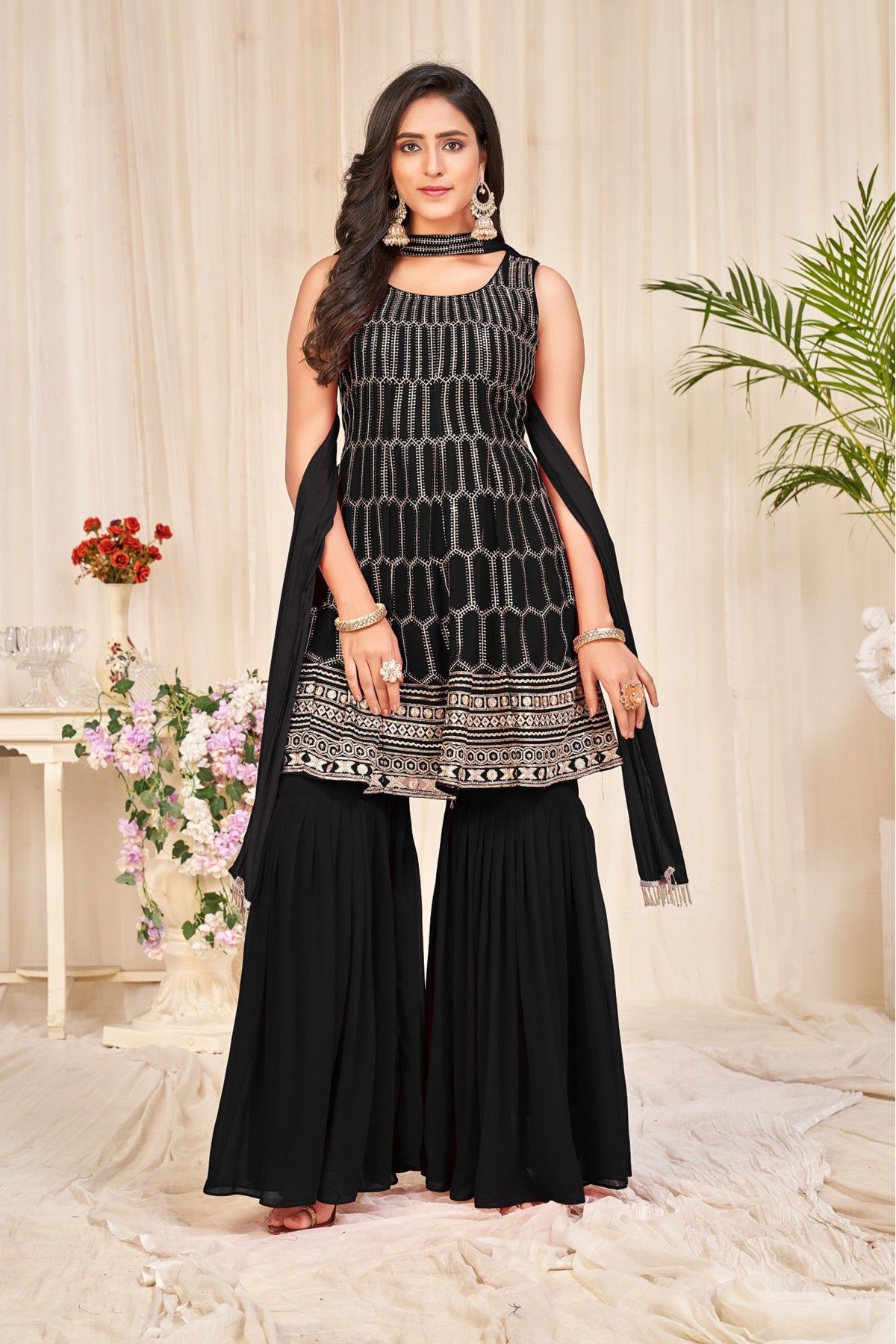 Shimmer Black Sharara Suit Set