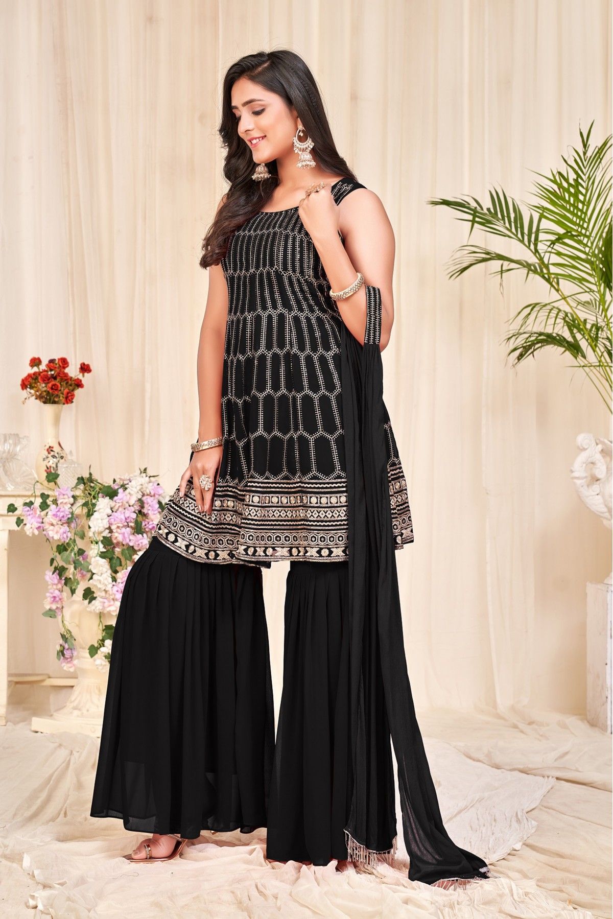 Buy Fresh Black Handblock Sharara Set online in India at Best Price | Aachho