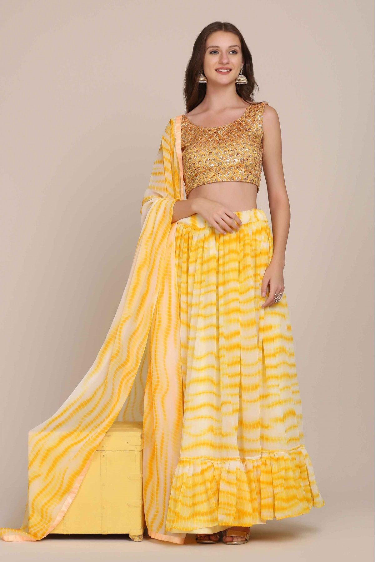 Buy Yellow Shibori Printed Cotton Long Anarkali Gown From Ethnic Plus