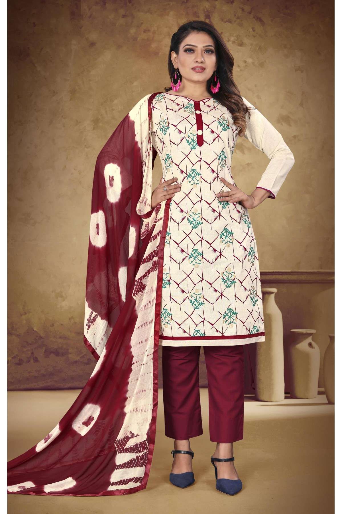 Beige Khadi Cotton Printed Casual Festival Pant Salwar Kameez