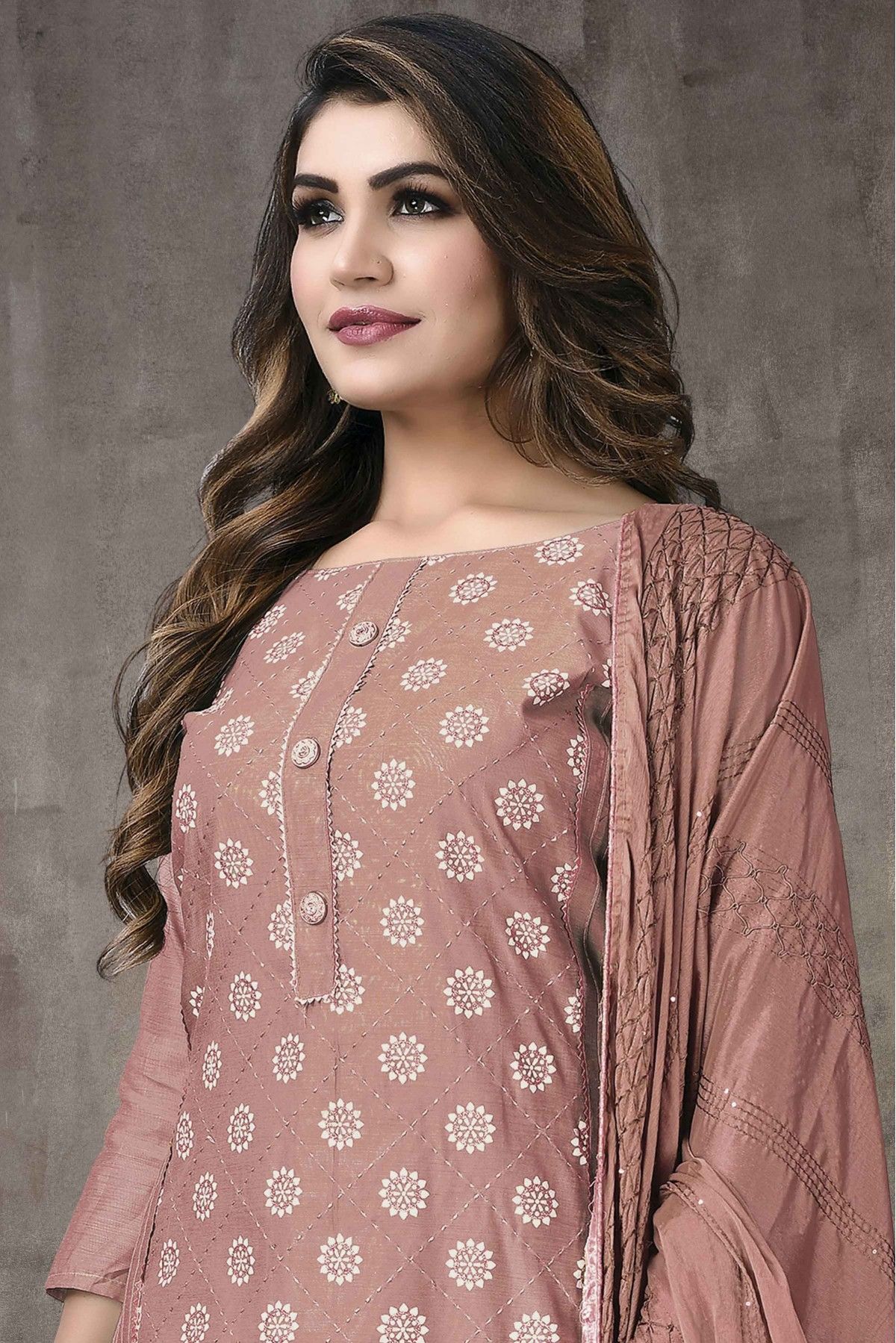 Modal Chanderi Embroidery Palazzo Pant Suit In Brown Colour - SM5415485