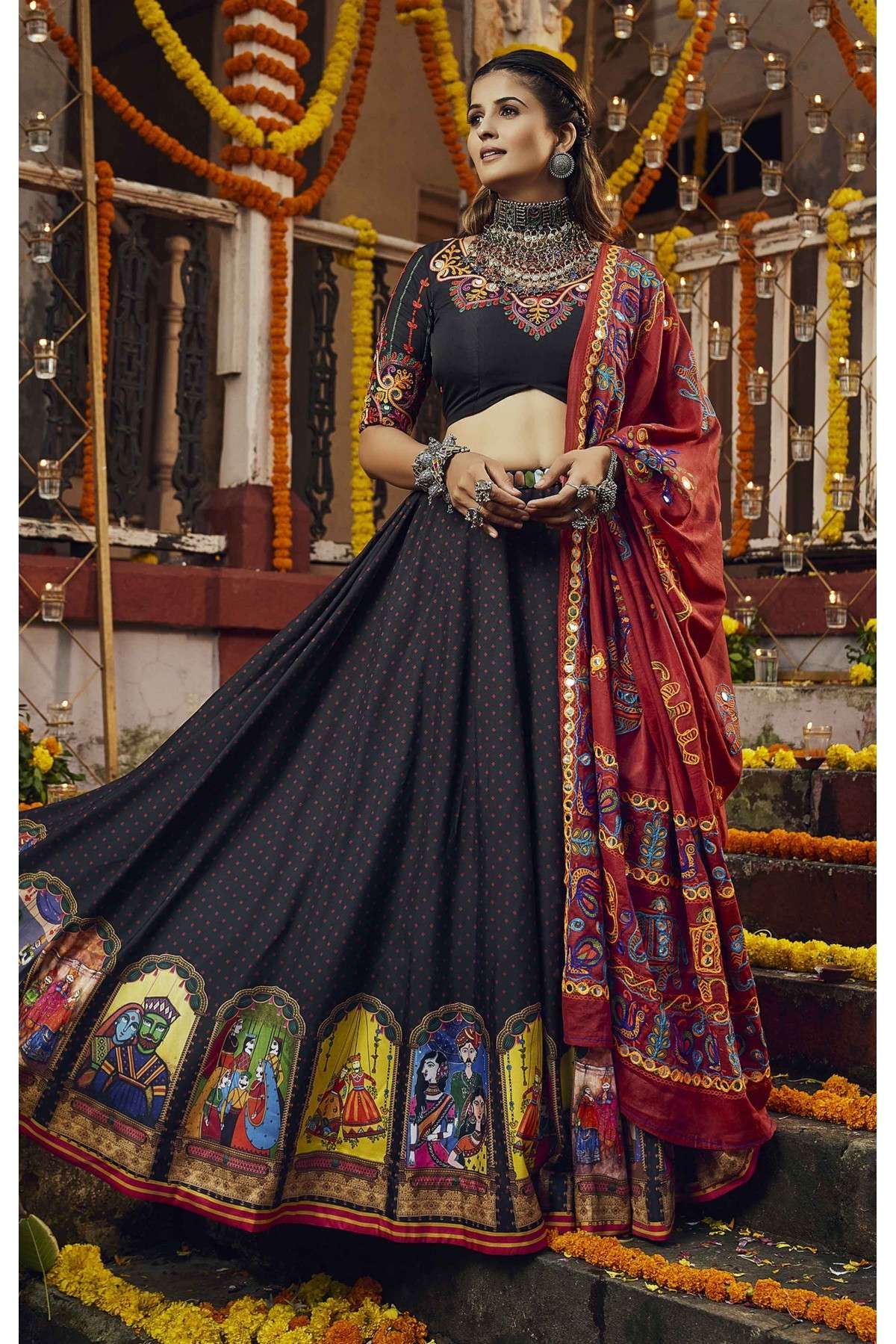 Machine Embroidery Lehenga Choli black colour at Rs 2000 in Surat | ID:  2853416319797