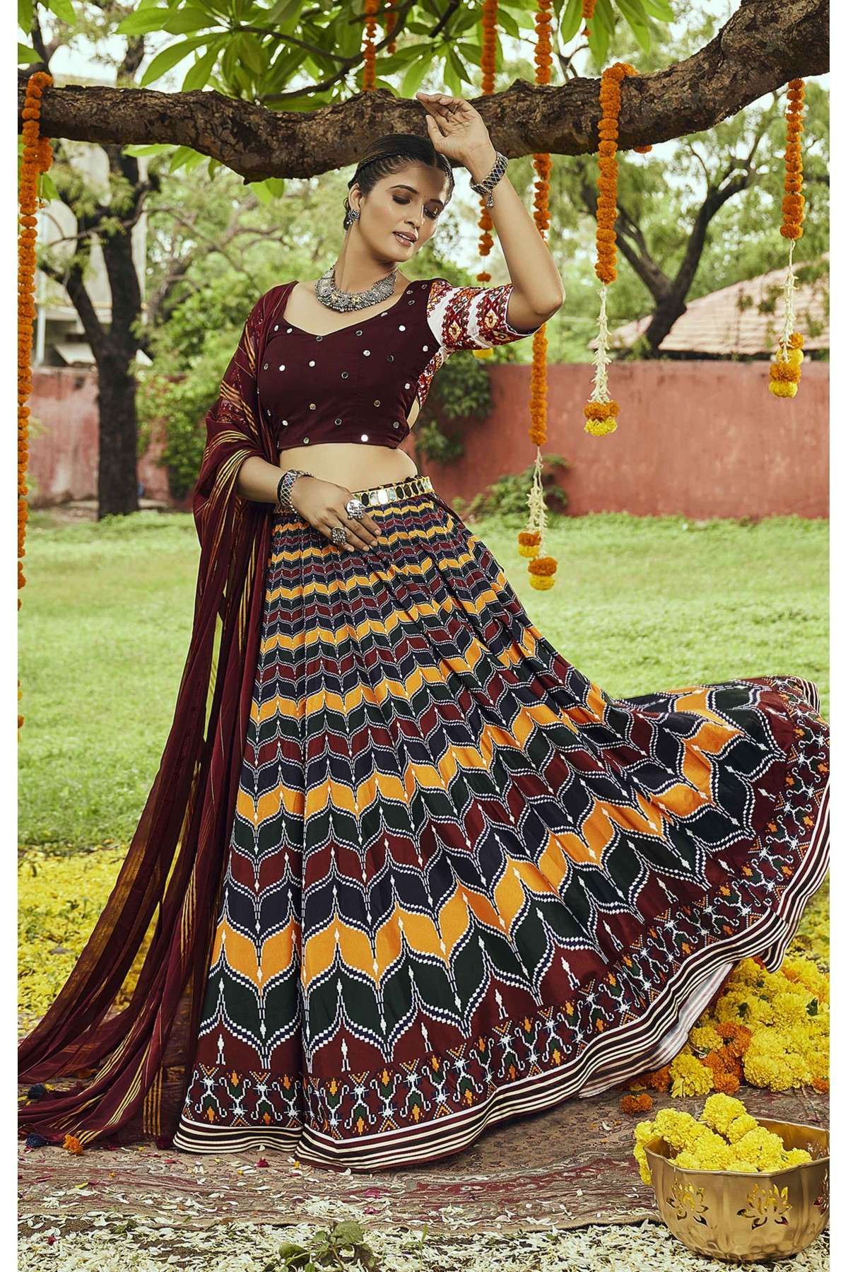 Buy Designer Lehenga Choli Print Cotton in White Online -