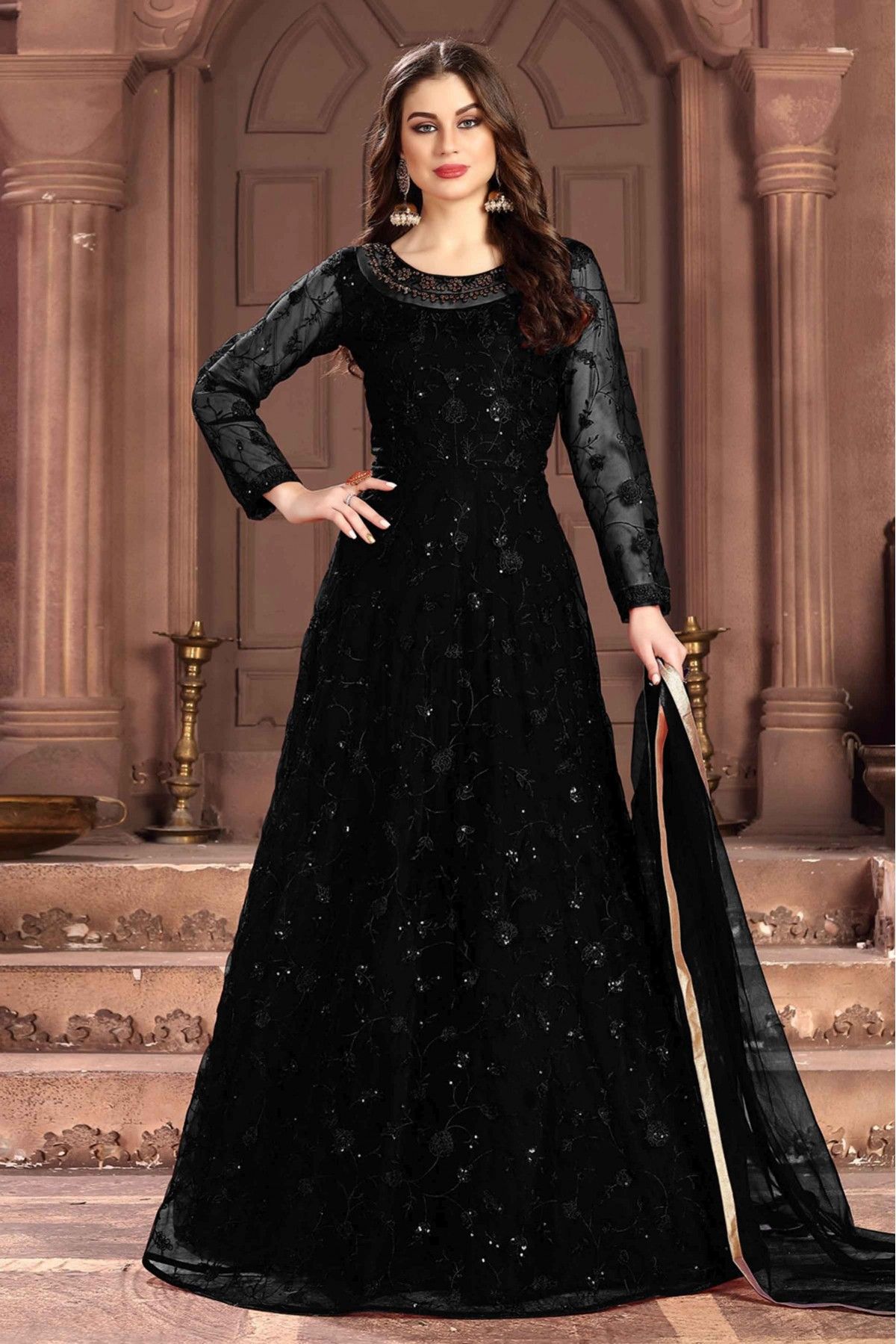 Black pant style anarkali suit set