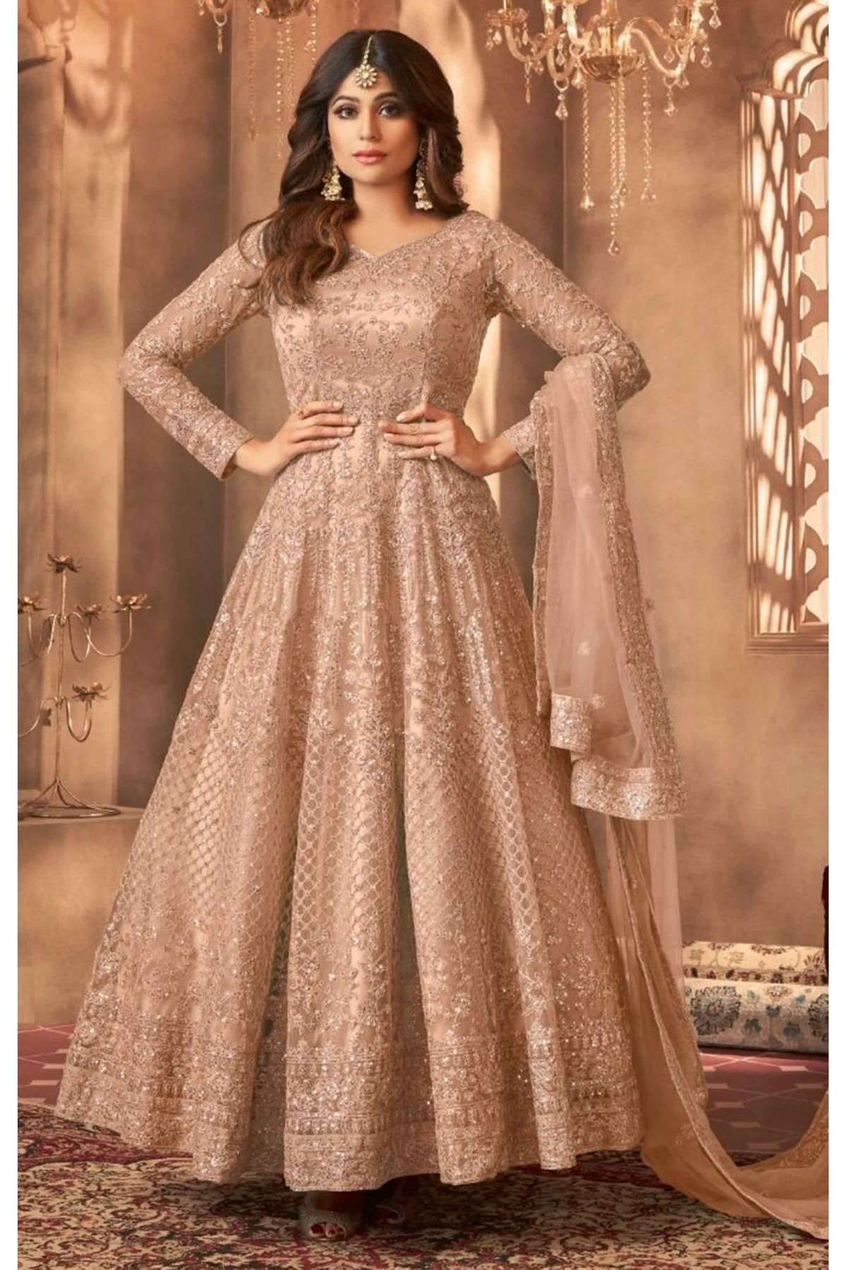 Net Embroidery Anarkali Suit In Cream Colour - SM1775316