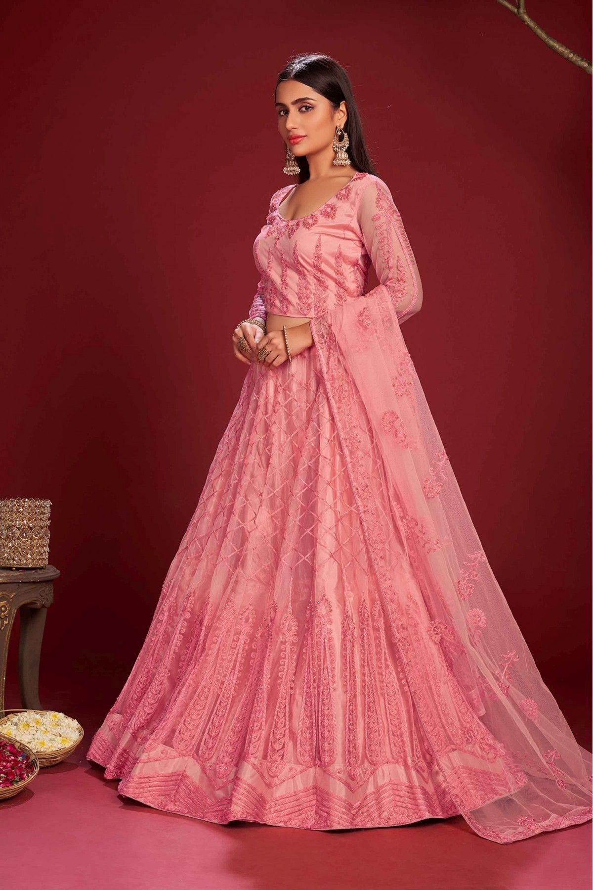Net Embroidery Anarkali Suit In Pink Colour SM5680230 B