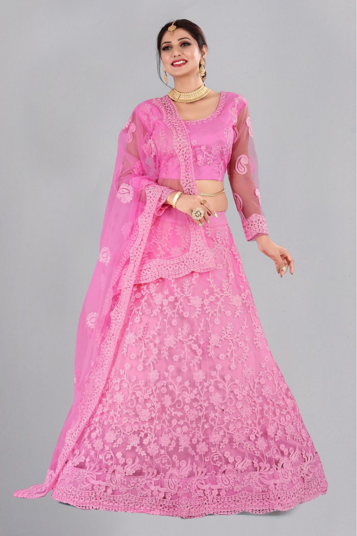 Net Embroidery Lehenga Choli In Baby Pink Colour - LD5680082