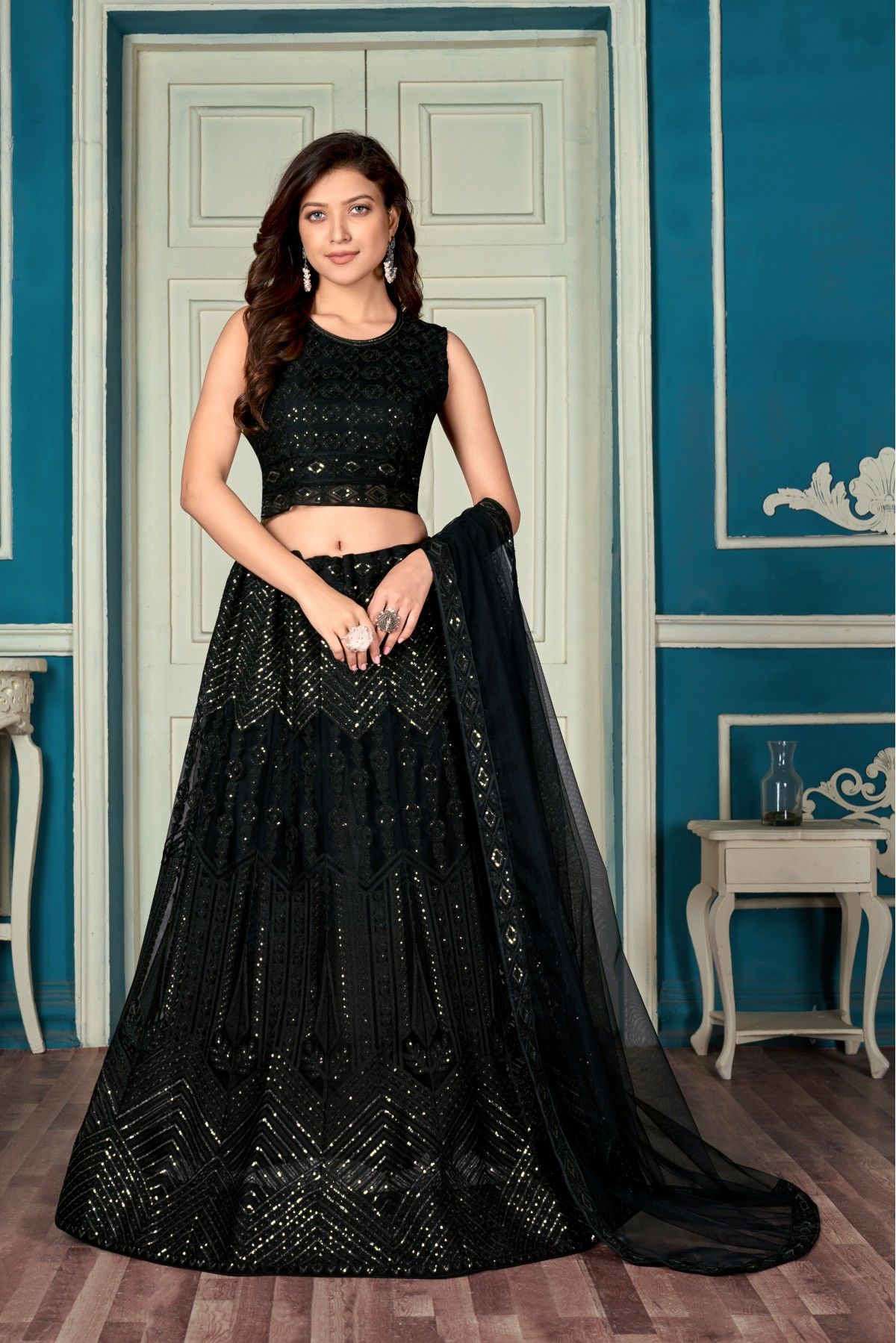 Shop Net Black and Peach Fancy Lehenga Choli Online : 214163 - Lehenga Choli