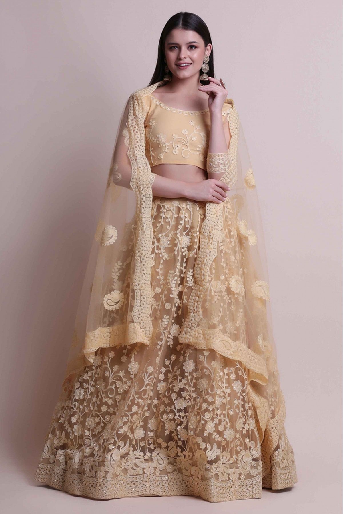 Slub Silk Embroidery Lehenga Choli In Cream Colour - LD3820092