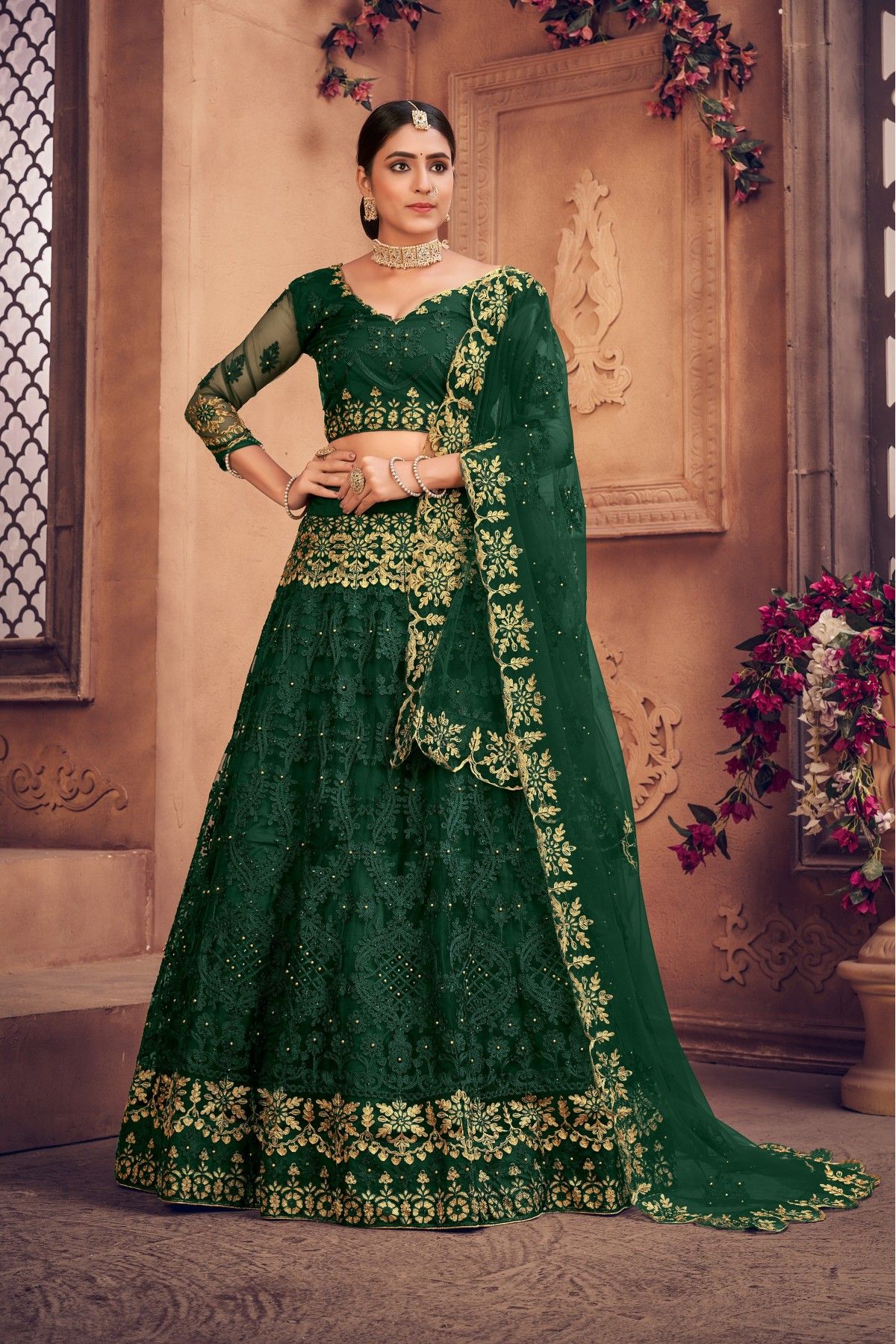 Green Georgette A Line Lehenga Choli 273173