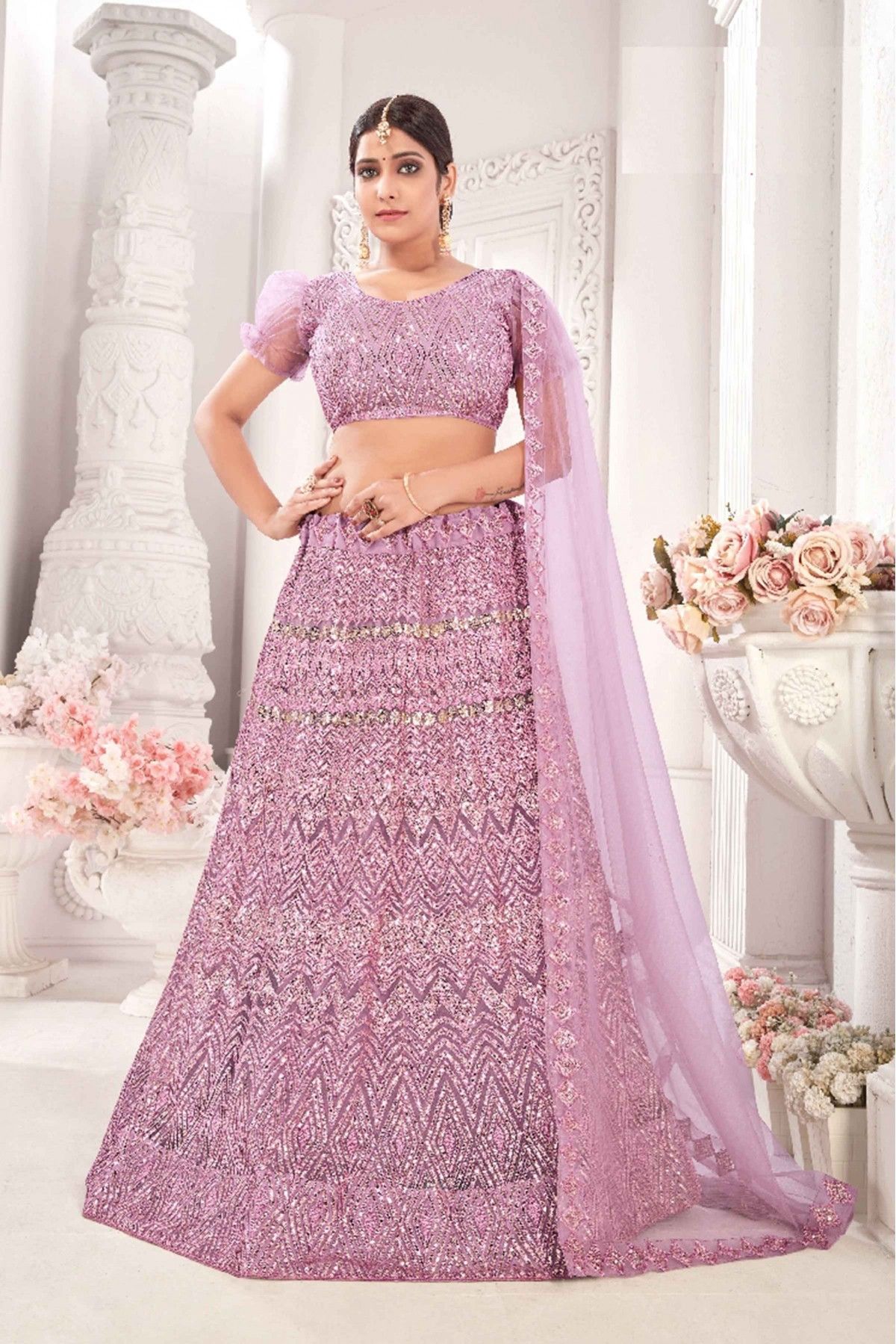 Festive, Party Wear Purple and Violet color Net fabric Lehenga : 1821521