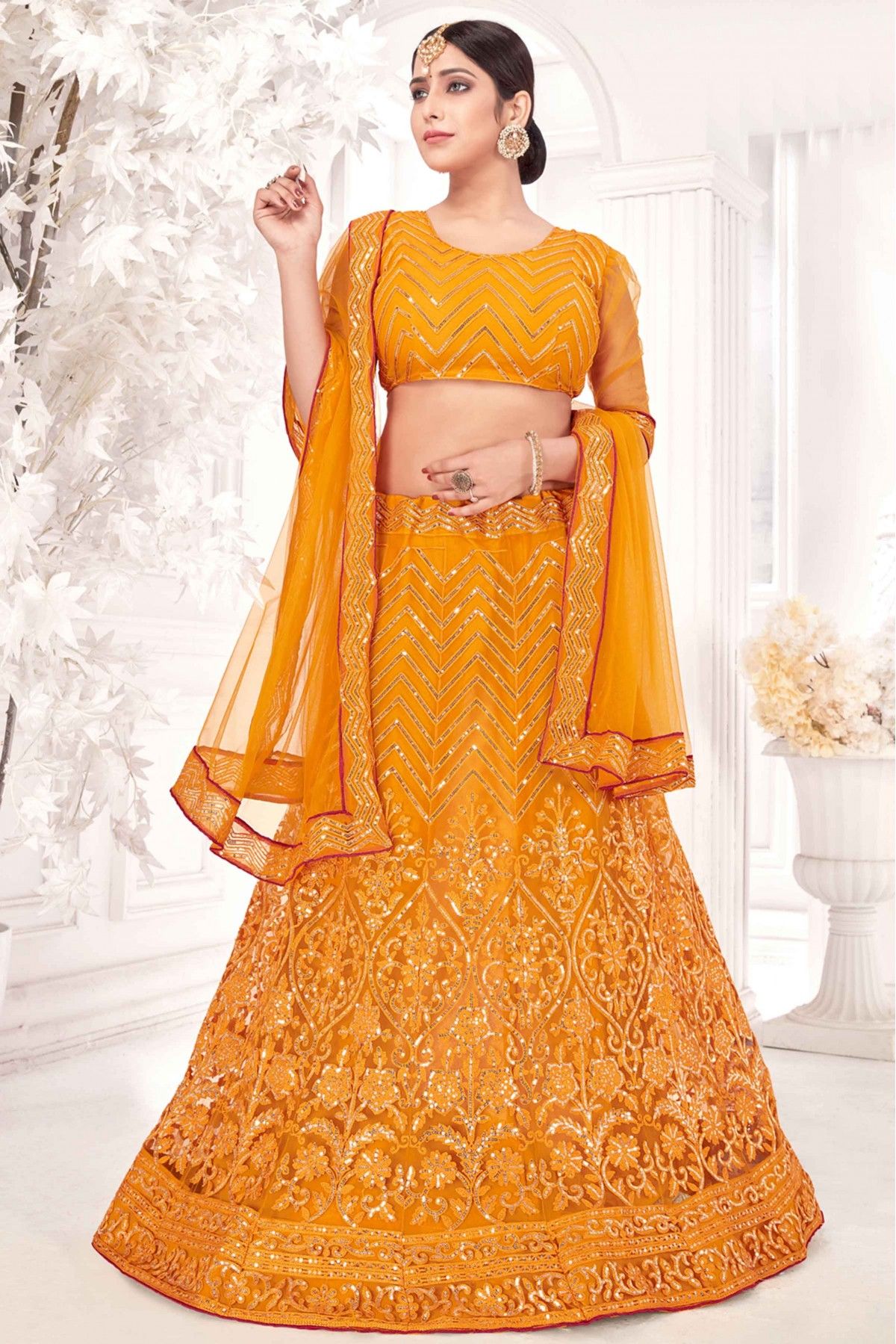 Bareen Mughals Mustard Yellow Silk Velvet Lehenga With Blouse And Shaw –  Ridhiiee Suuri