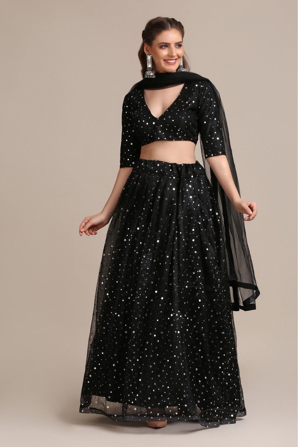 Net and stain silk Party Wear Designer Black Lehenga at Rs 999 in Dehradun