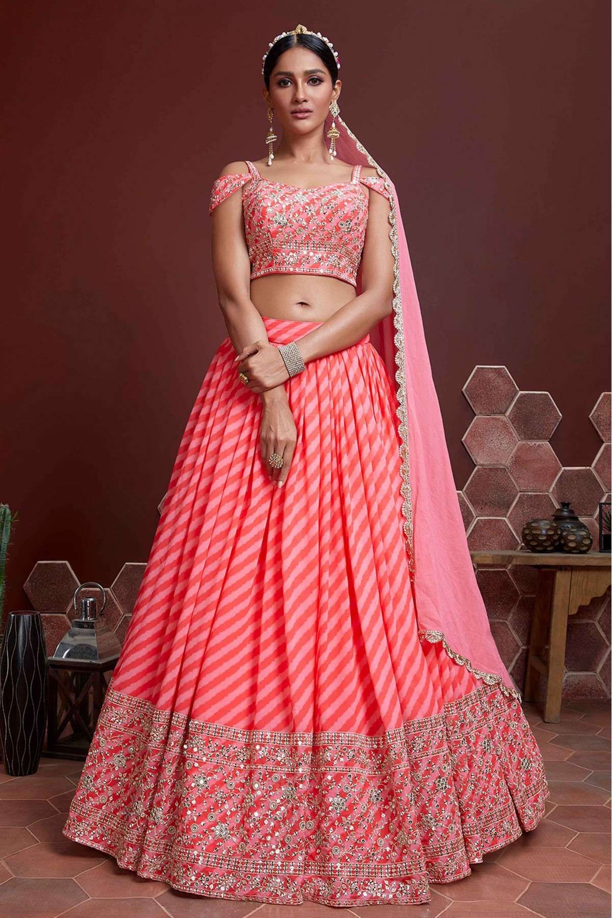 Peach Net Lehenga Choli In Resham Embroidery Latest 4946LG03