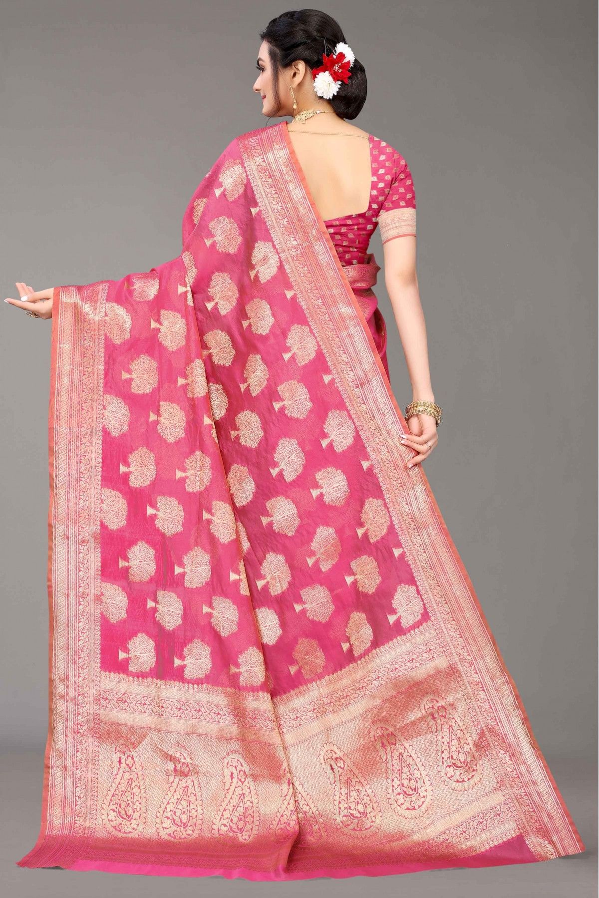 Organza Woven Saree In Pink Colour - SR5415775