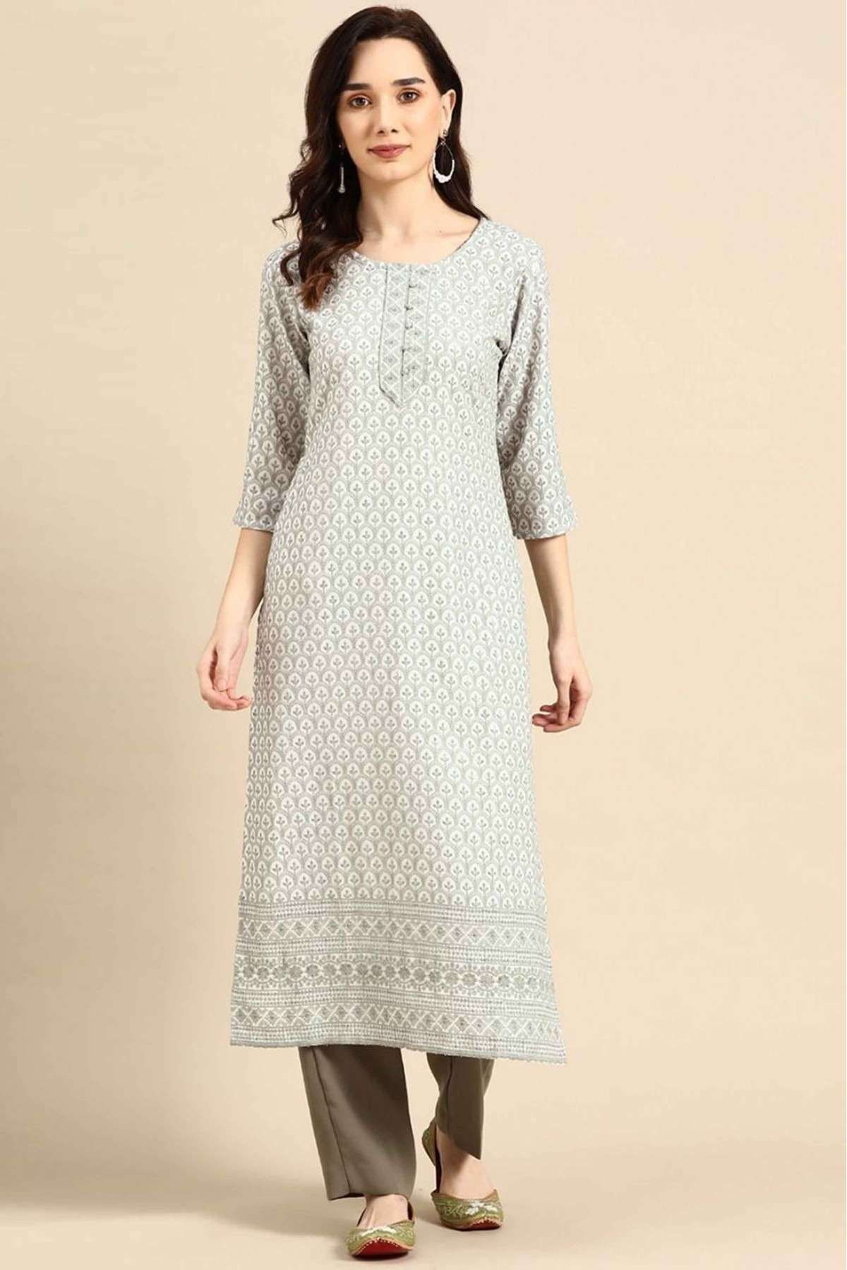 Rayon Embroidery Kurti In Grey Colour - KR5415942
