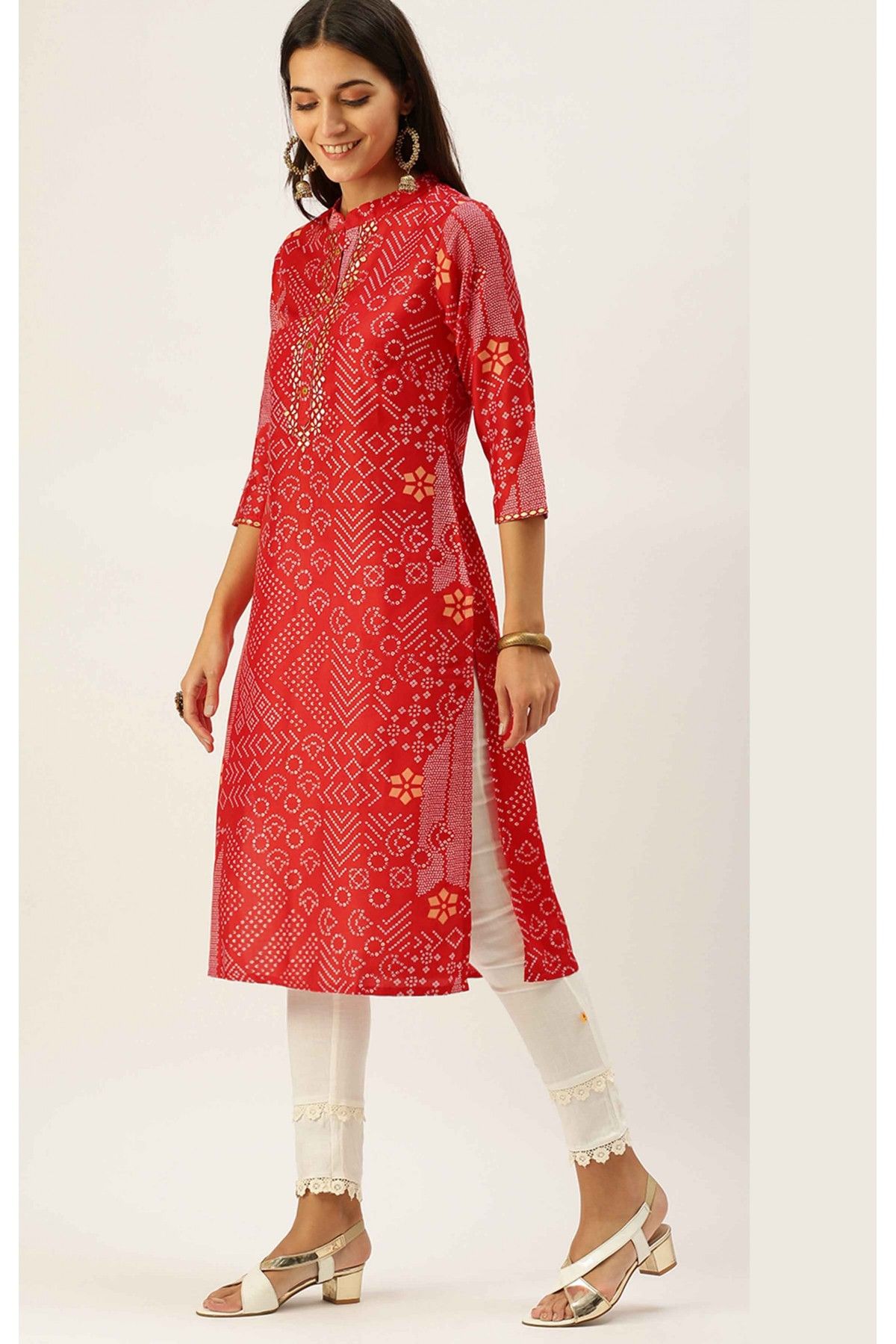 Silk Casual Wear Kurti In Red Colour - KR5480592