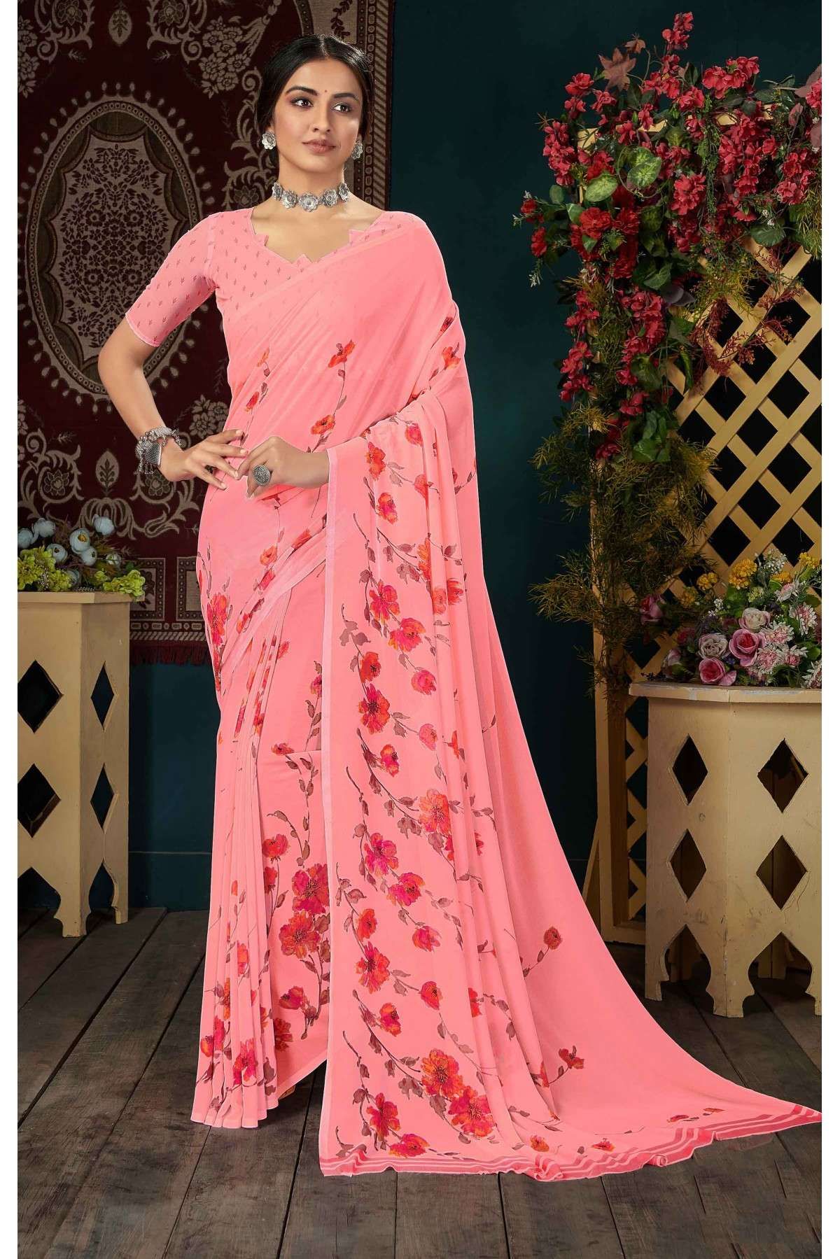 Silk Printed Saree In Pink Colour - SR0074649