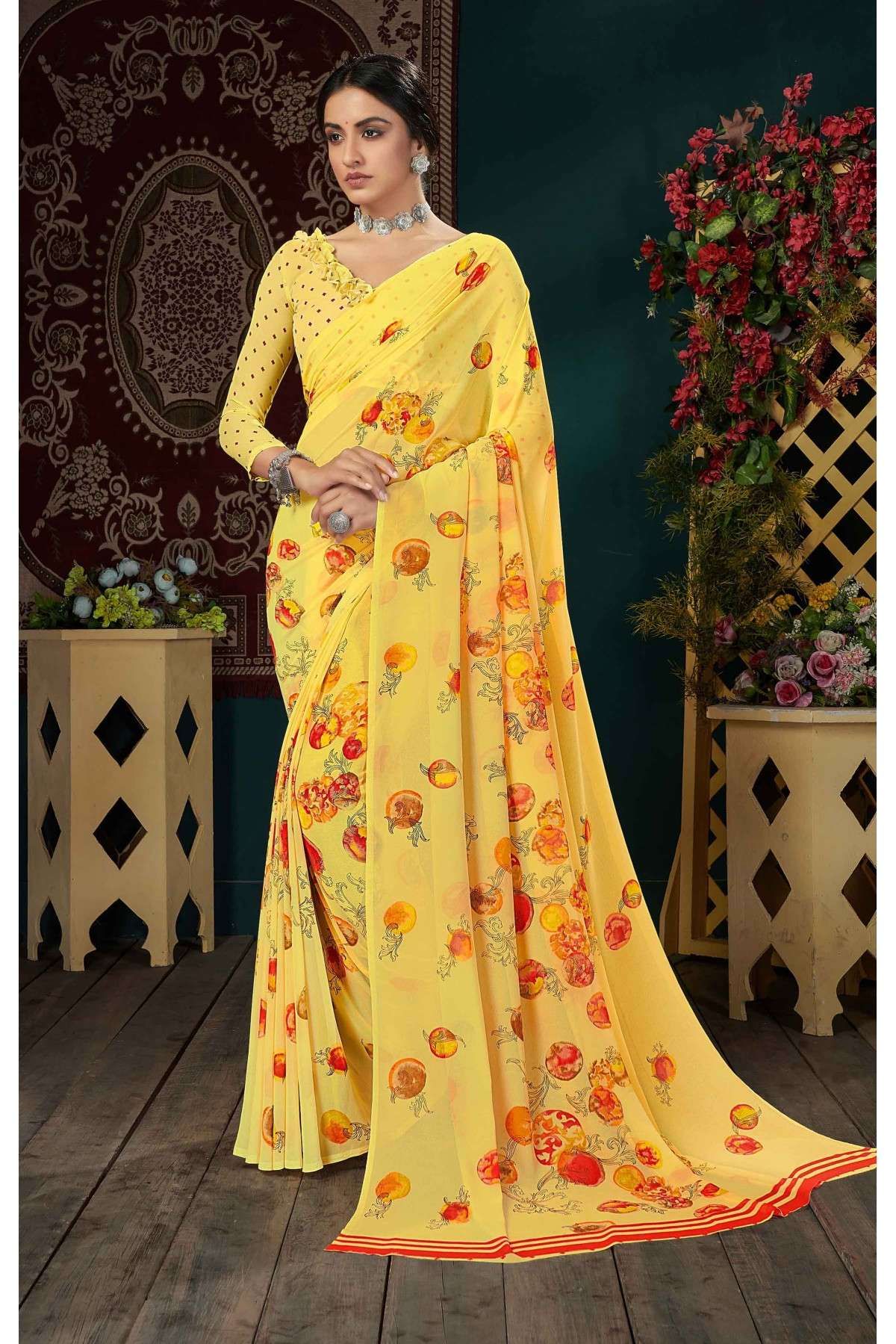 Silk Printed Saree In Yellow Colour - SR0074646