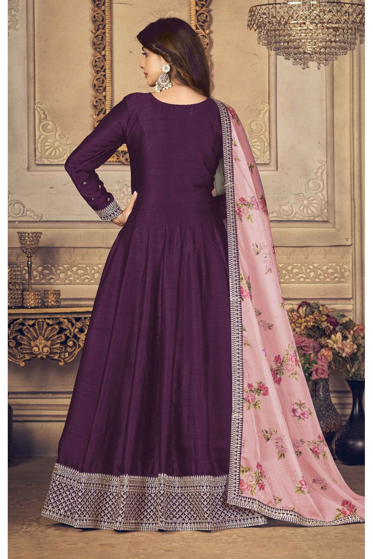 Lush Wine Velvet Straight Kurti with Banarsi Palazzo and Sequin Dupatta -  anokherang - 3720230