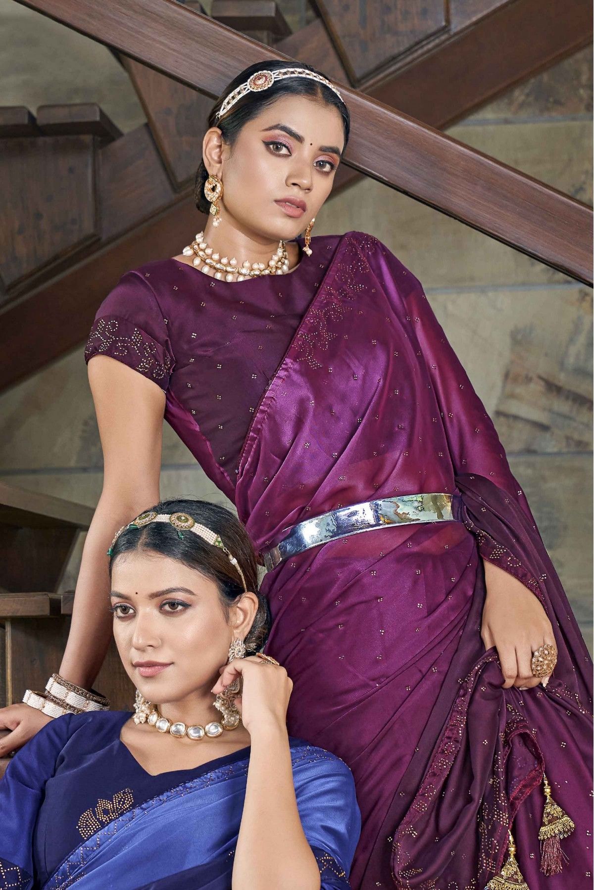 Violet and Purple color silk sarees with printed design saree -SILK0002644