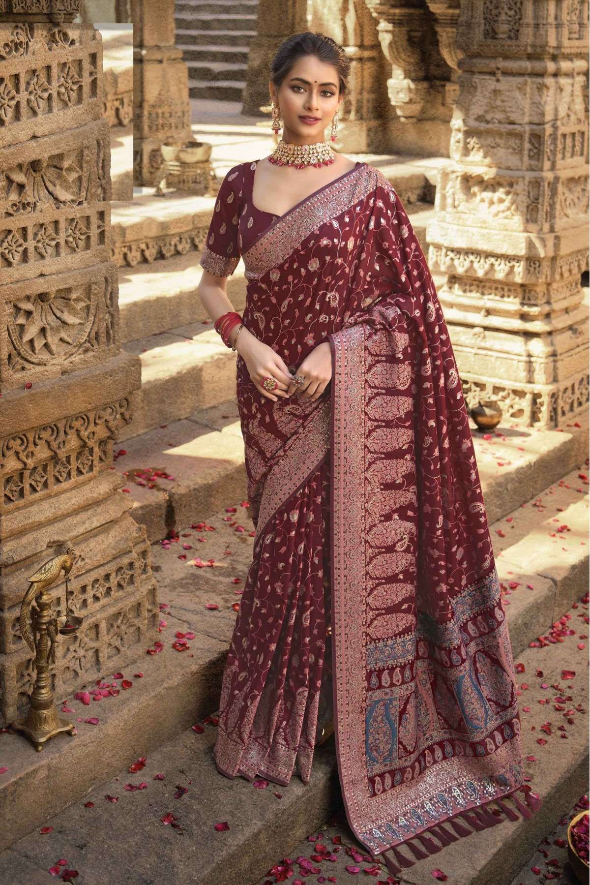 Buy Satin Silk Indian Saree In Maroon Color Online - SARV08189 | Andaaz  Fashion