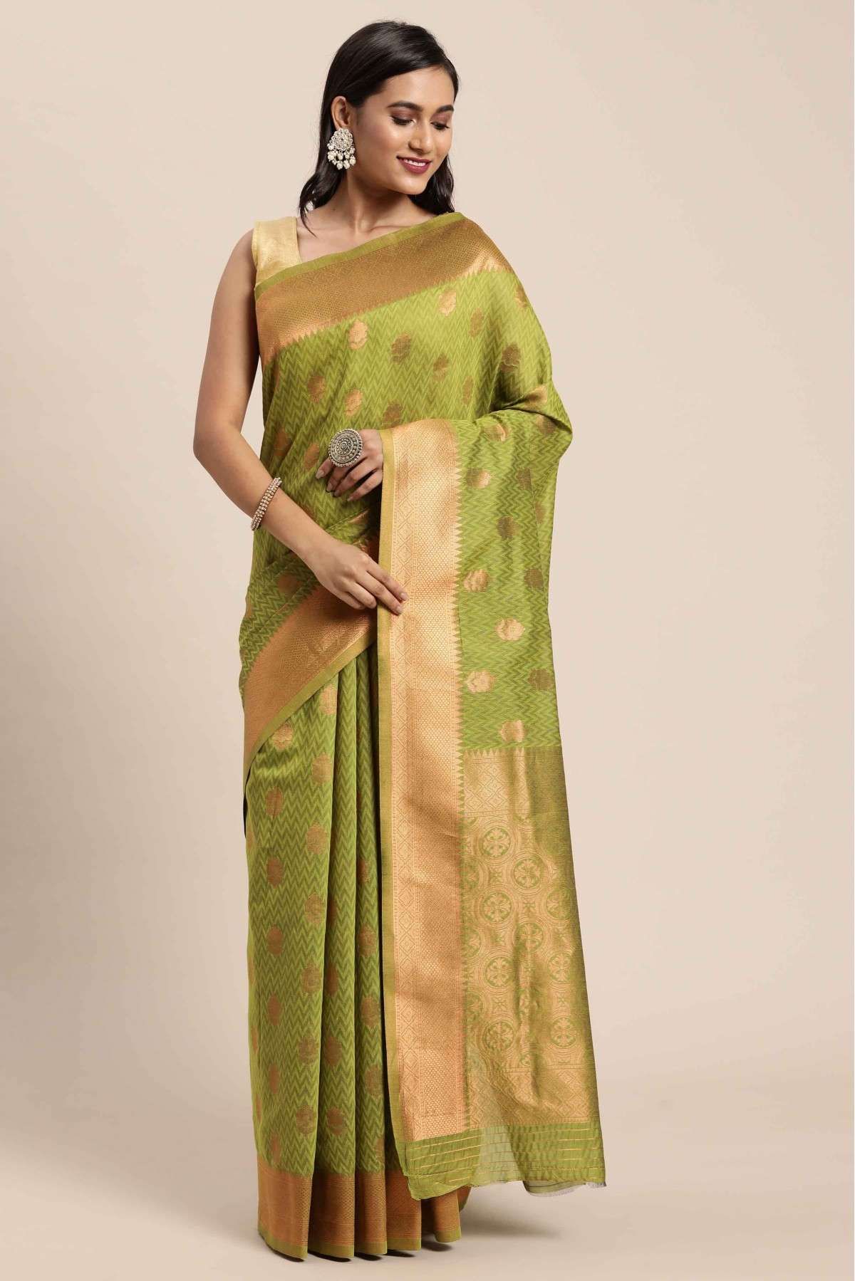 Mehndi Green Woven Kanjivaram Silk Saree – Zari Banaras