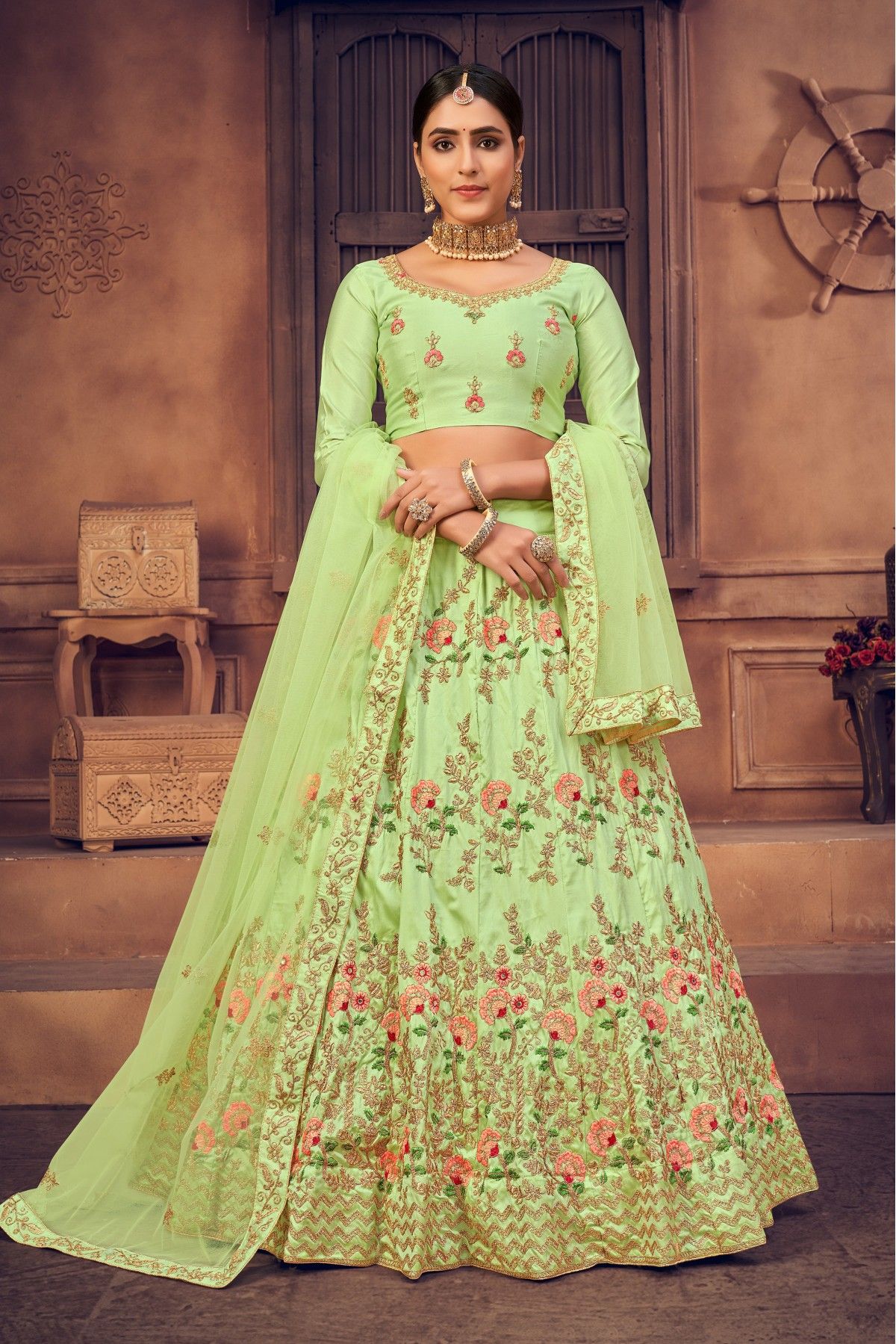 Light green net embroidered long choli lehenga 78005 | Party wear long  gowns, Gown dress design, Long choli lehenga