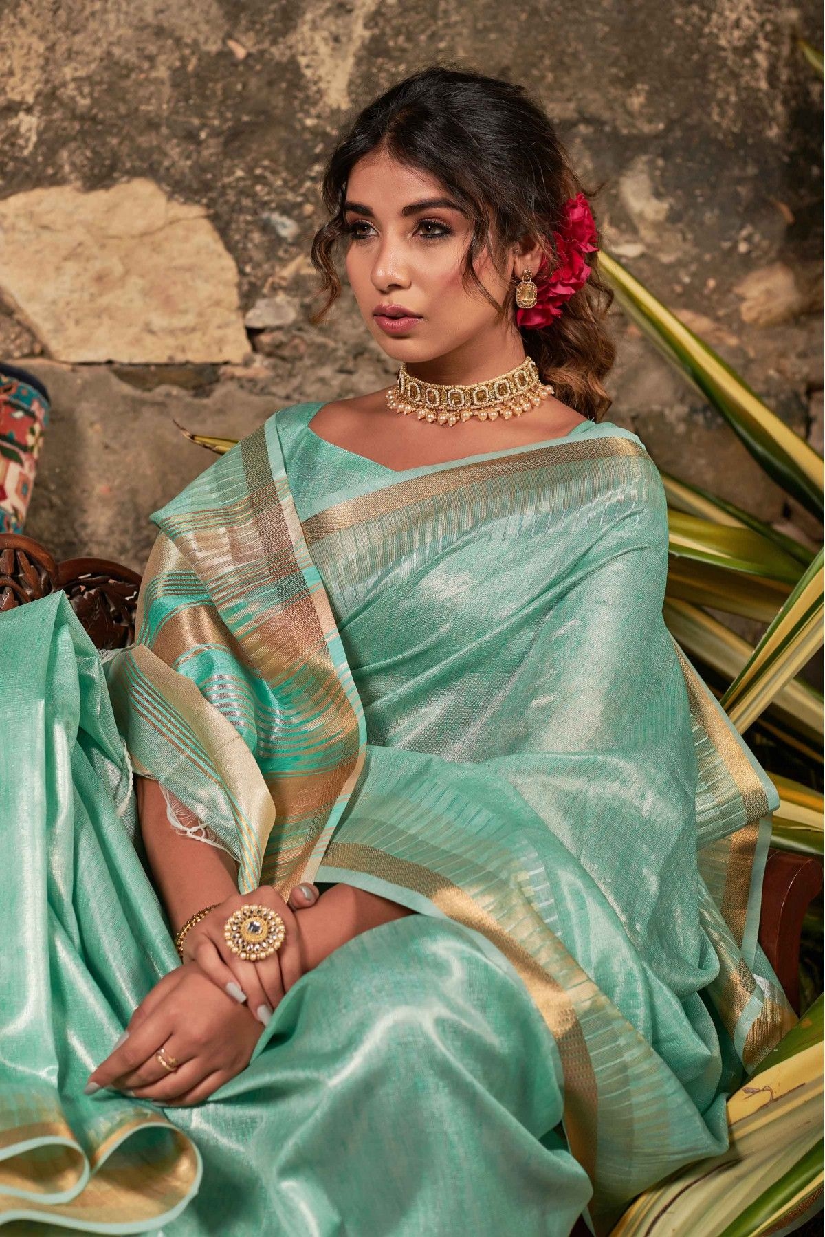 Sea Green Handloom Silk Weaving Classic Saree