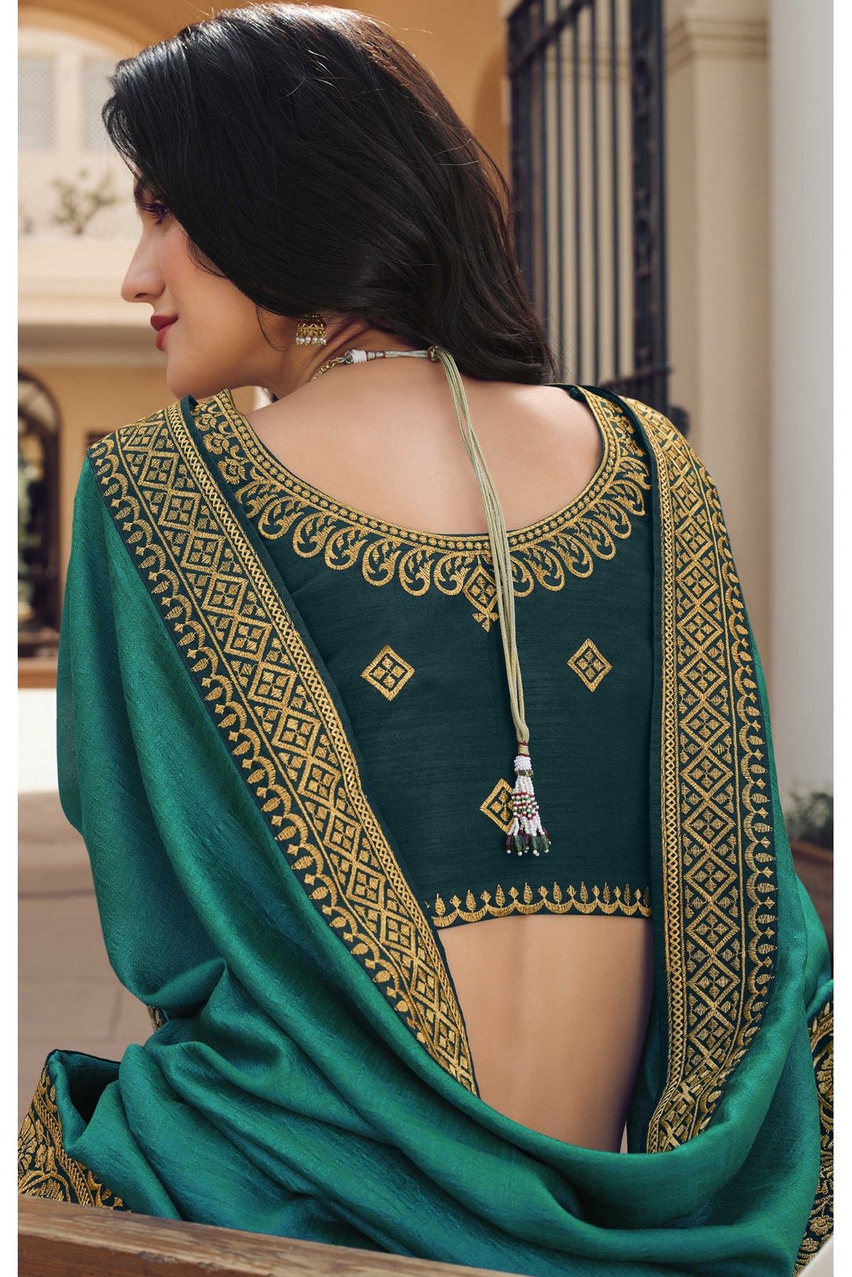 Vichitra Silk Embroidery Saree In Green Colour - SR5640887