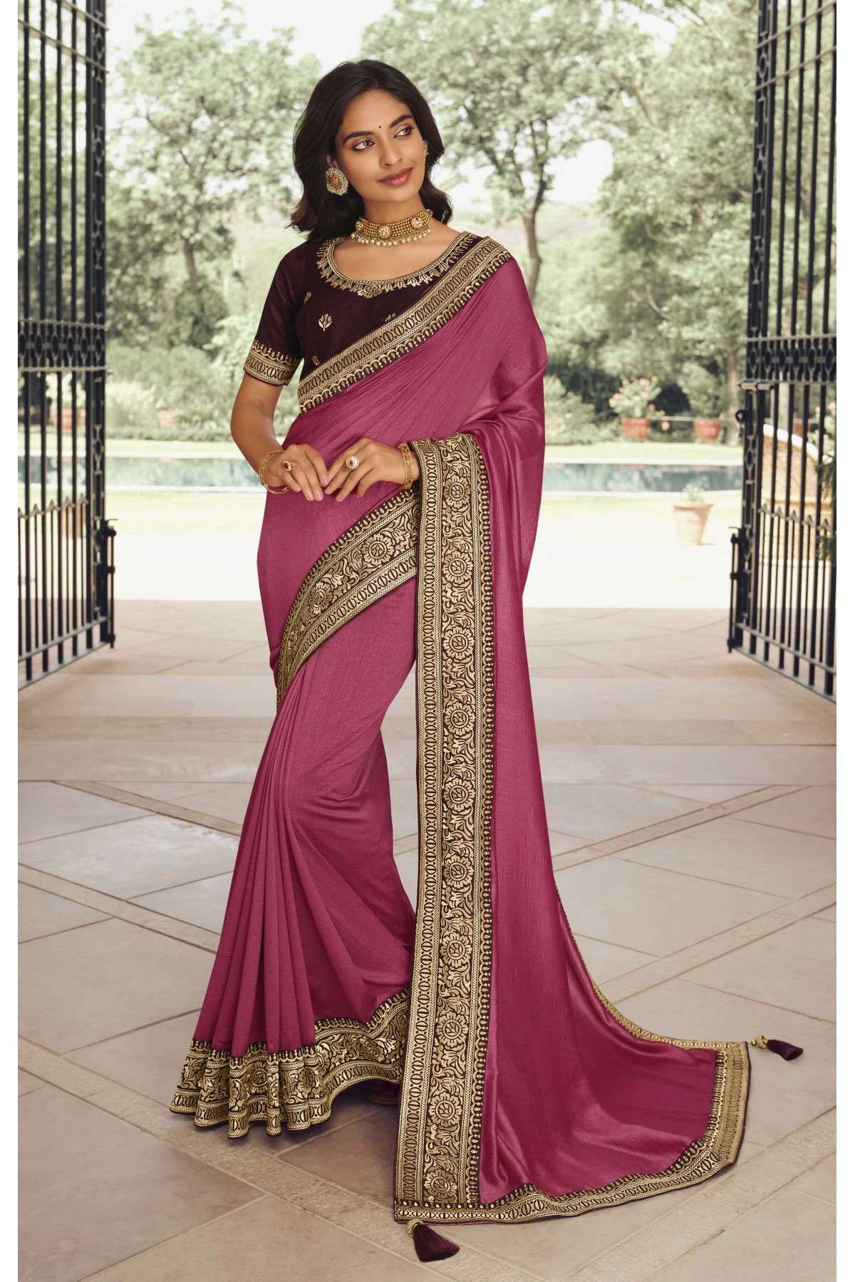 Yana Dark Pink Organza Silk Saree With Woebegone Blouse Piece – Zariknyaa