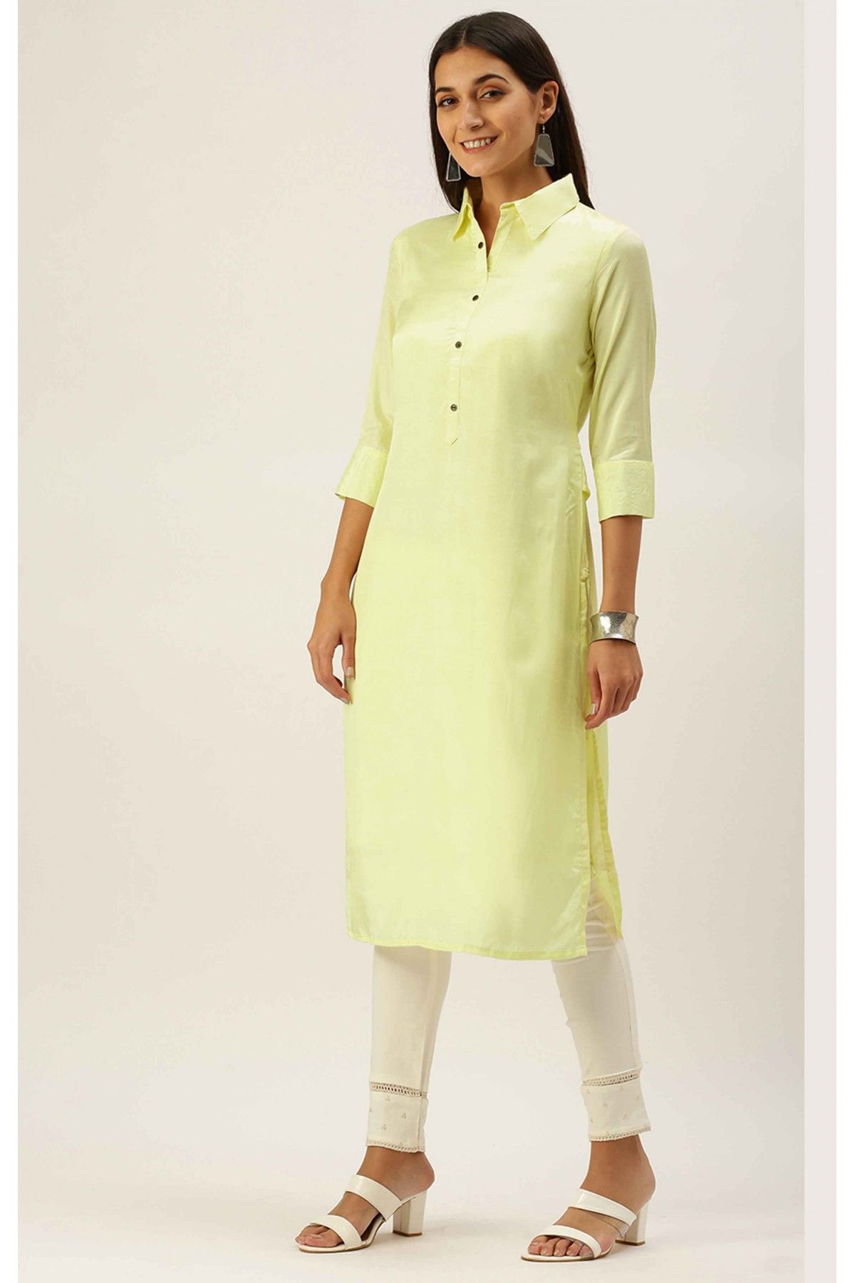 Viscose Shantoon Party Wear Kurti In Light Yellow Colour KR5480621 C