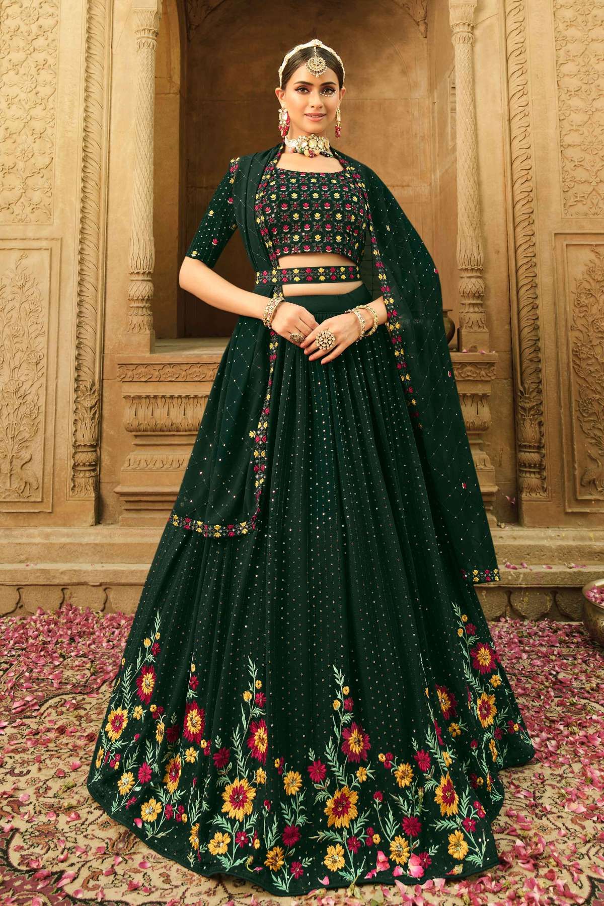 Georgette Embroidery Lehenga Choli In Green Colour LD5642711 A