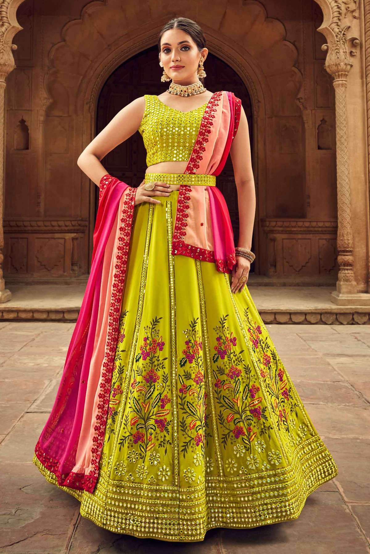 Georgette Embroidery Lehenga Choli In Green Colour LD5642713 A