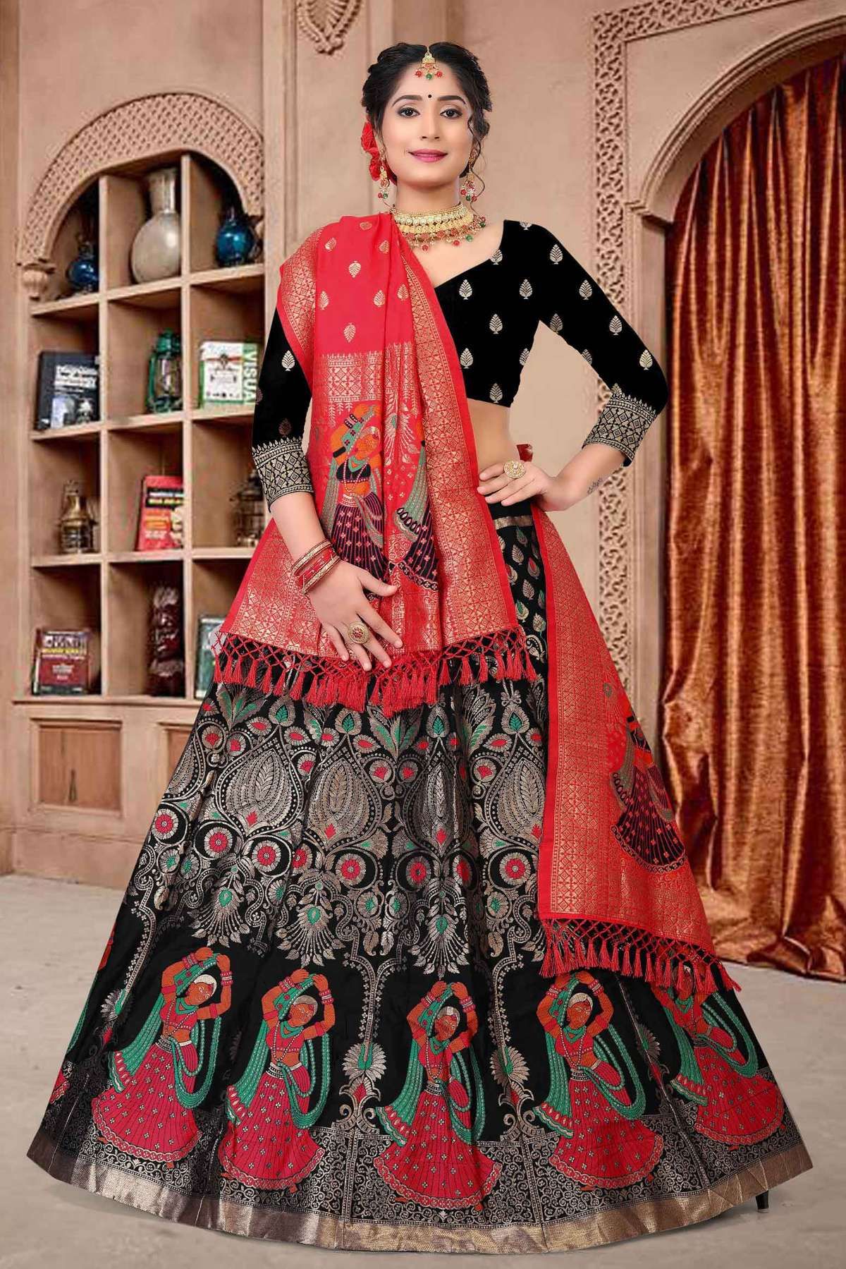 Jacquard Woven Lehenga Choli In Black Colour LD5642747 A