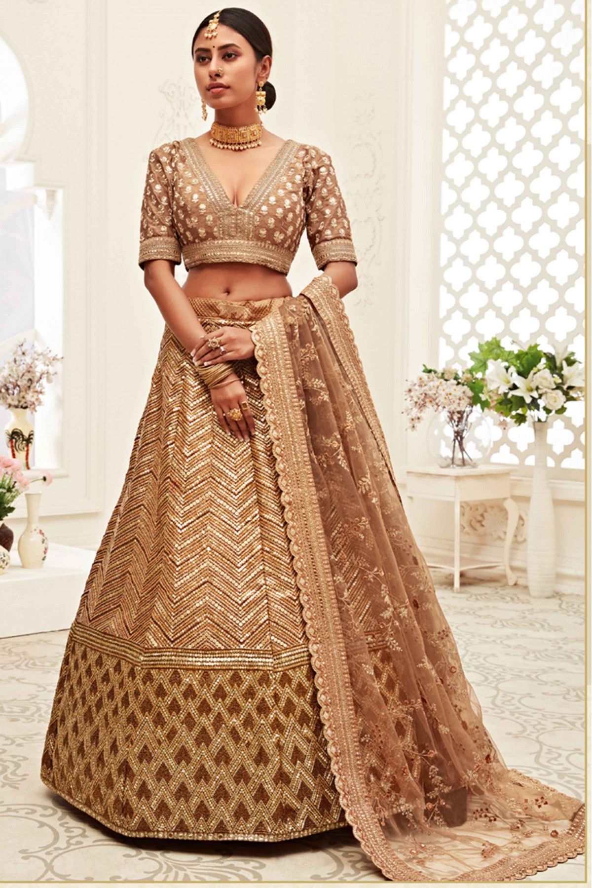 Art Silk Embroidery Lehenga Choli In Beige Colour - LD4452398