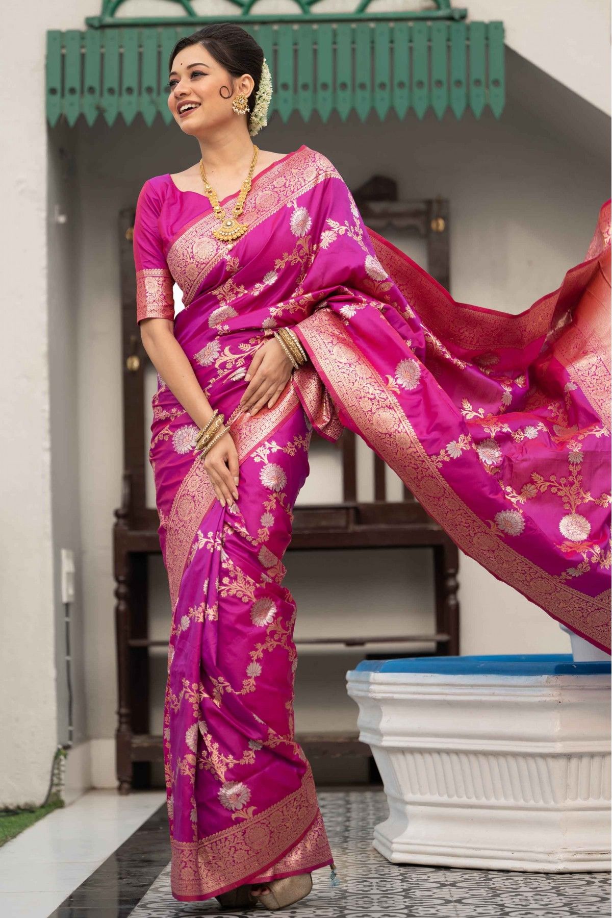 Grape Purple Banarasi Saree - Urban Womania