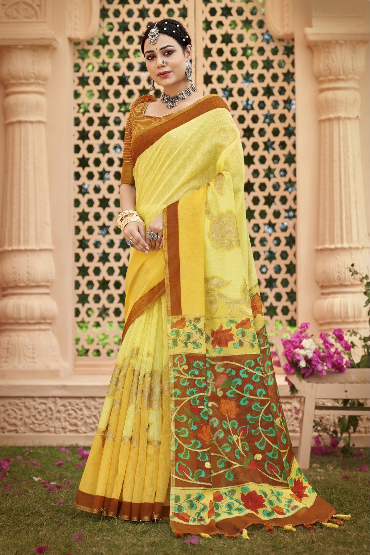 YELLOW DIGITAL PRINTED PURE SILK SAREE