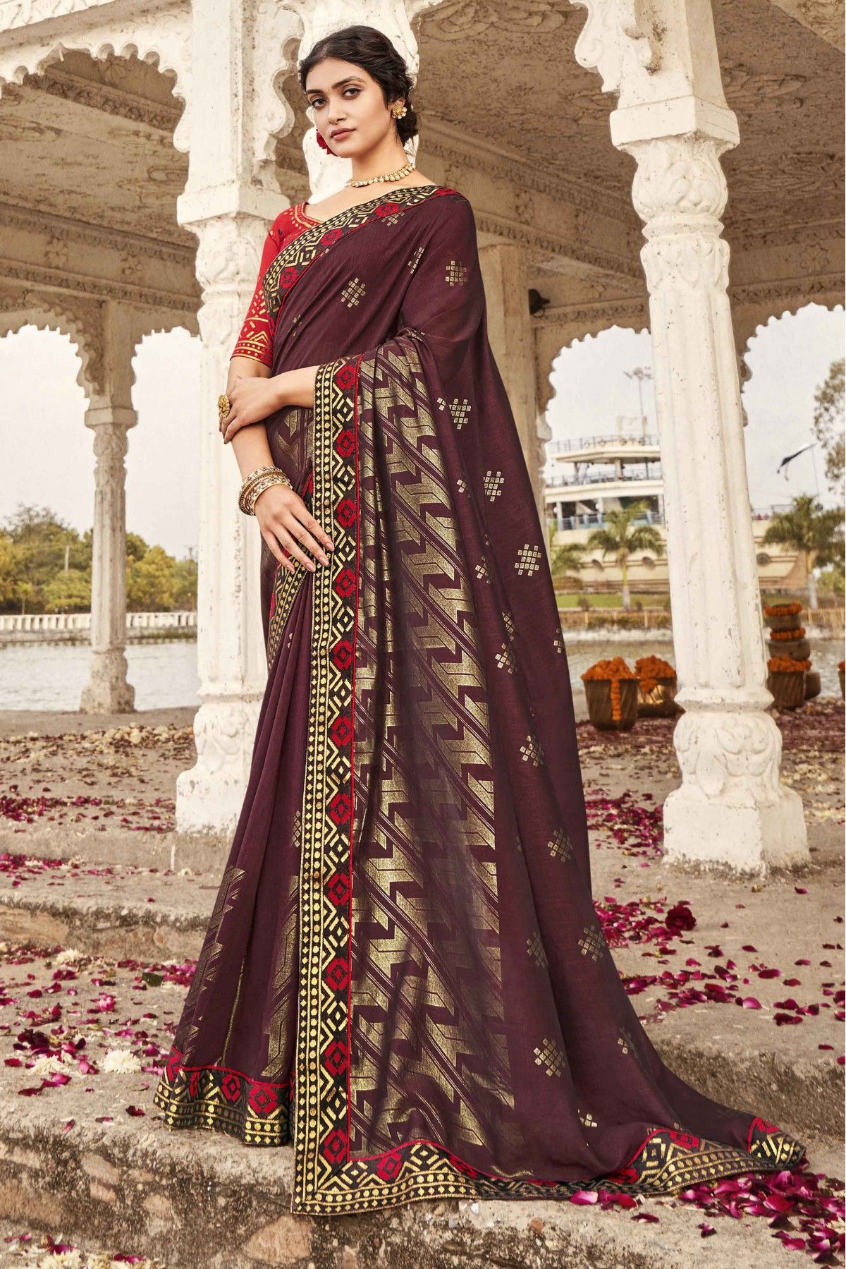 Brown Color Kanchipuram Silk With Designer Grand Look Saree Stunning Look  Party Wear Saree,exclusive Saree Beautiful Saree - Etsy