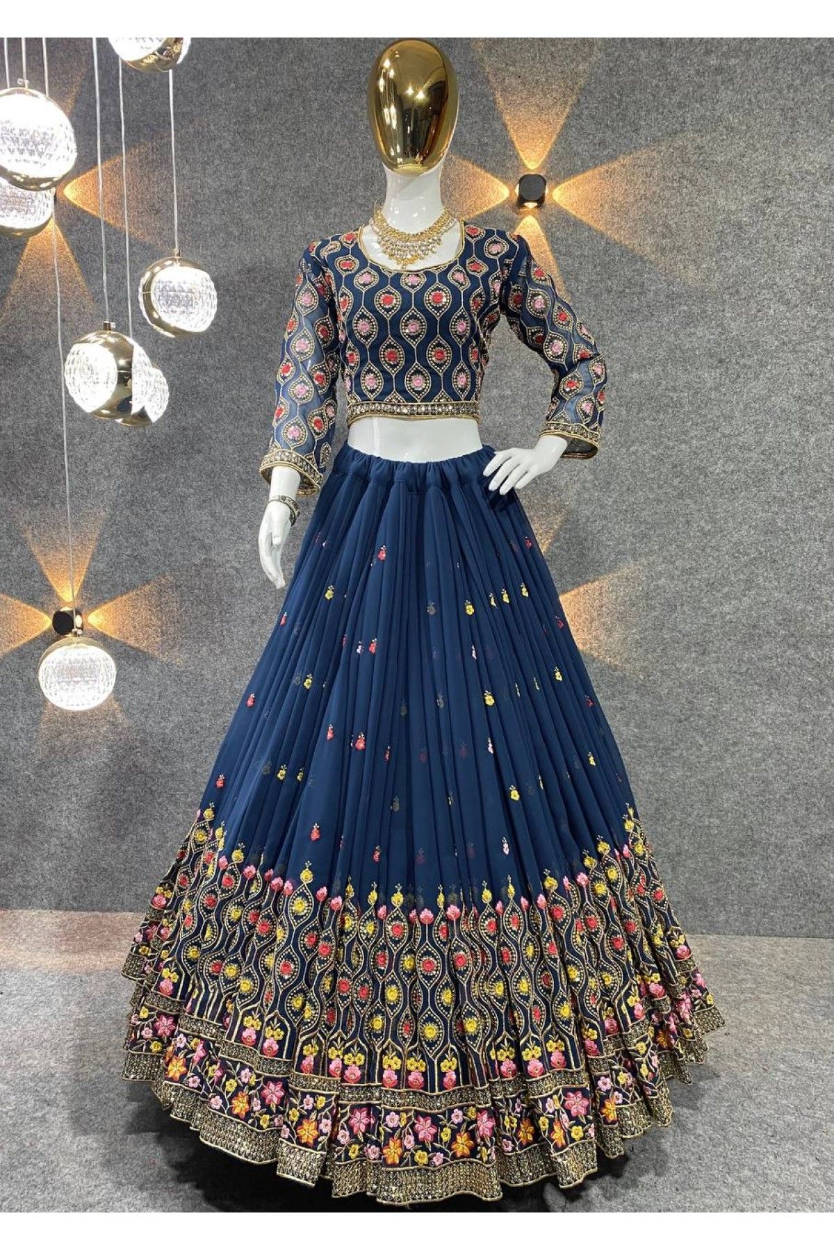 Buy Dark Blue Ravishing Heavy Embroidered Designer Wedding Wear Lehenga  Choli | Wedding Lehenga Choli