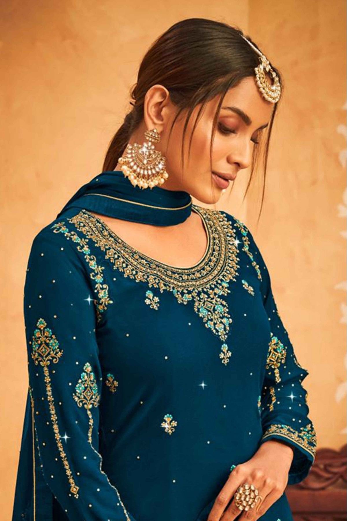 Light Teal Blue Georgette Embroidery Suit – Shopaholics Choice